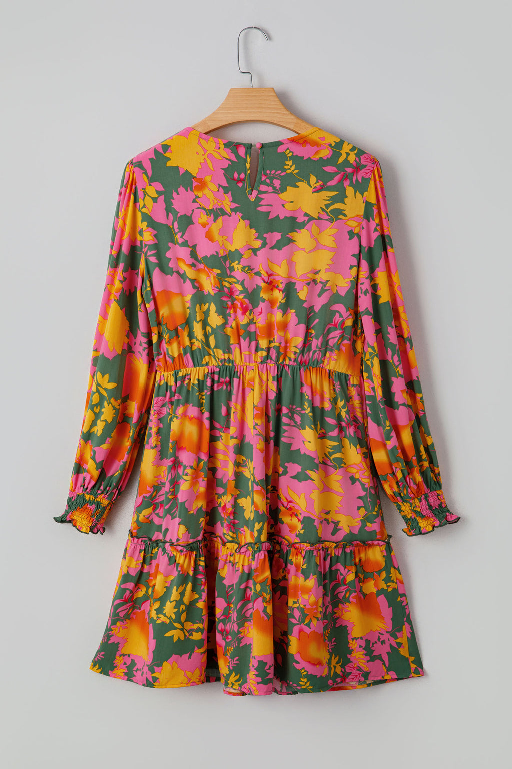 Multicolour Floral Print Long Sleeve Smocked Ruffled Mini Dress | UK 8–22