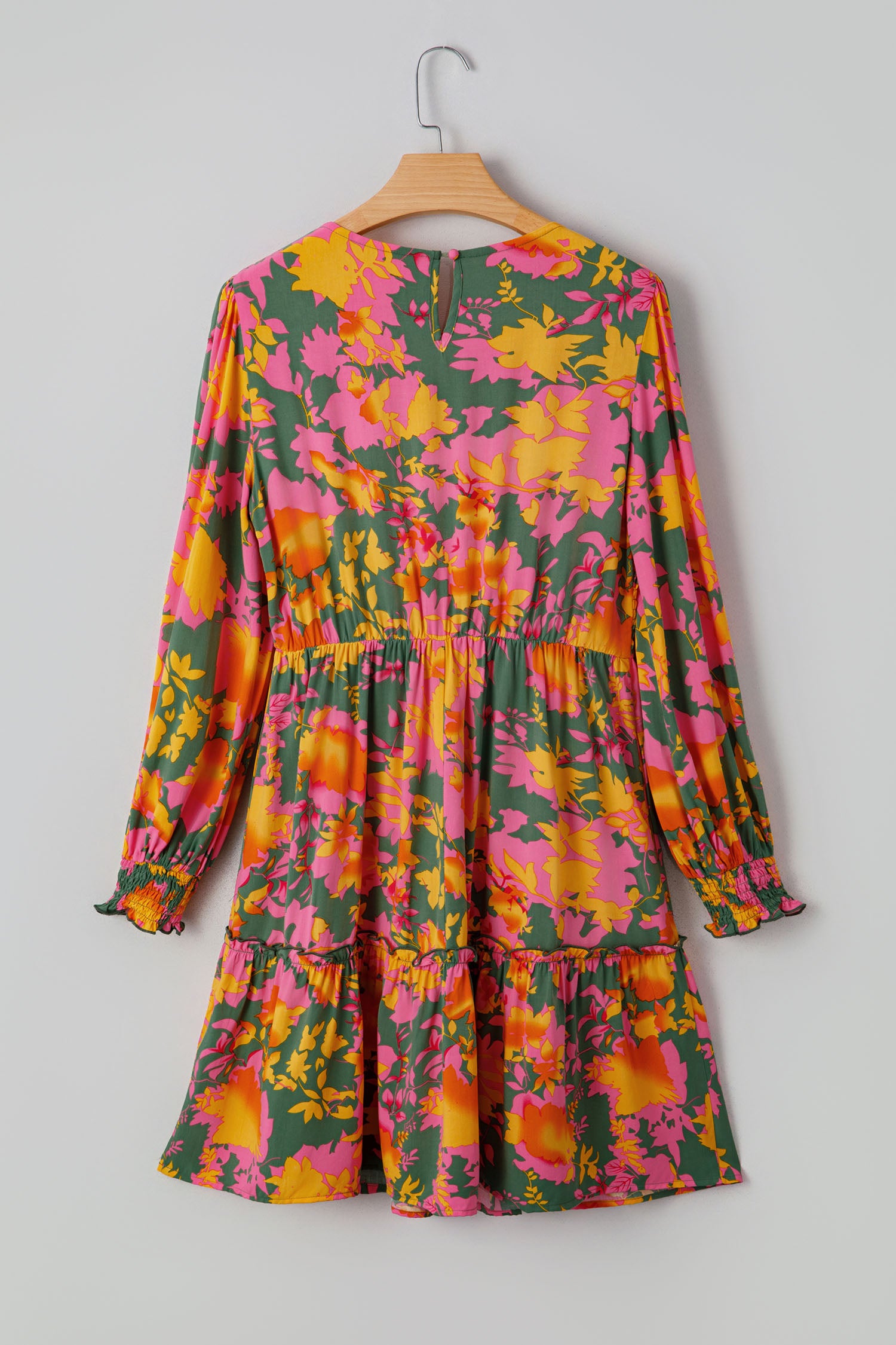 Multicolour Floral Print Long Sleeve Smocked Ruffled Mini Dress | UK 8–22