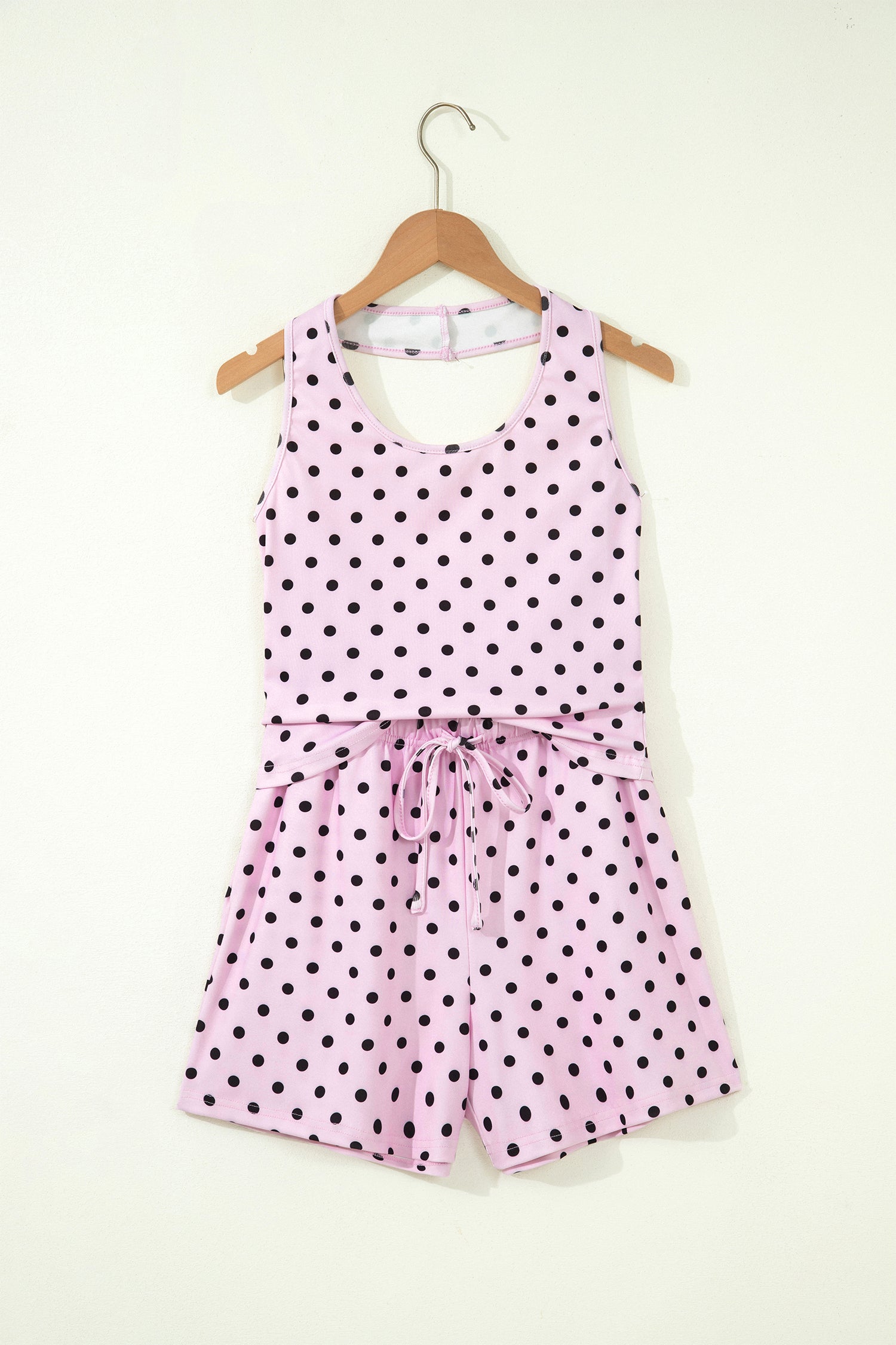 Polka Dot Halter Co-ord Short Set Drawstring Elastic Waist | Brown & Pink