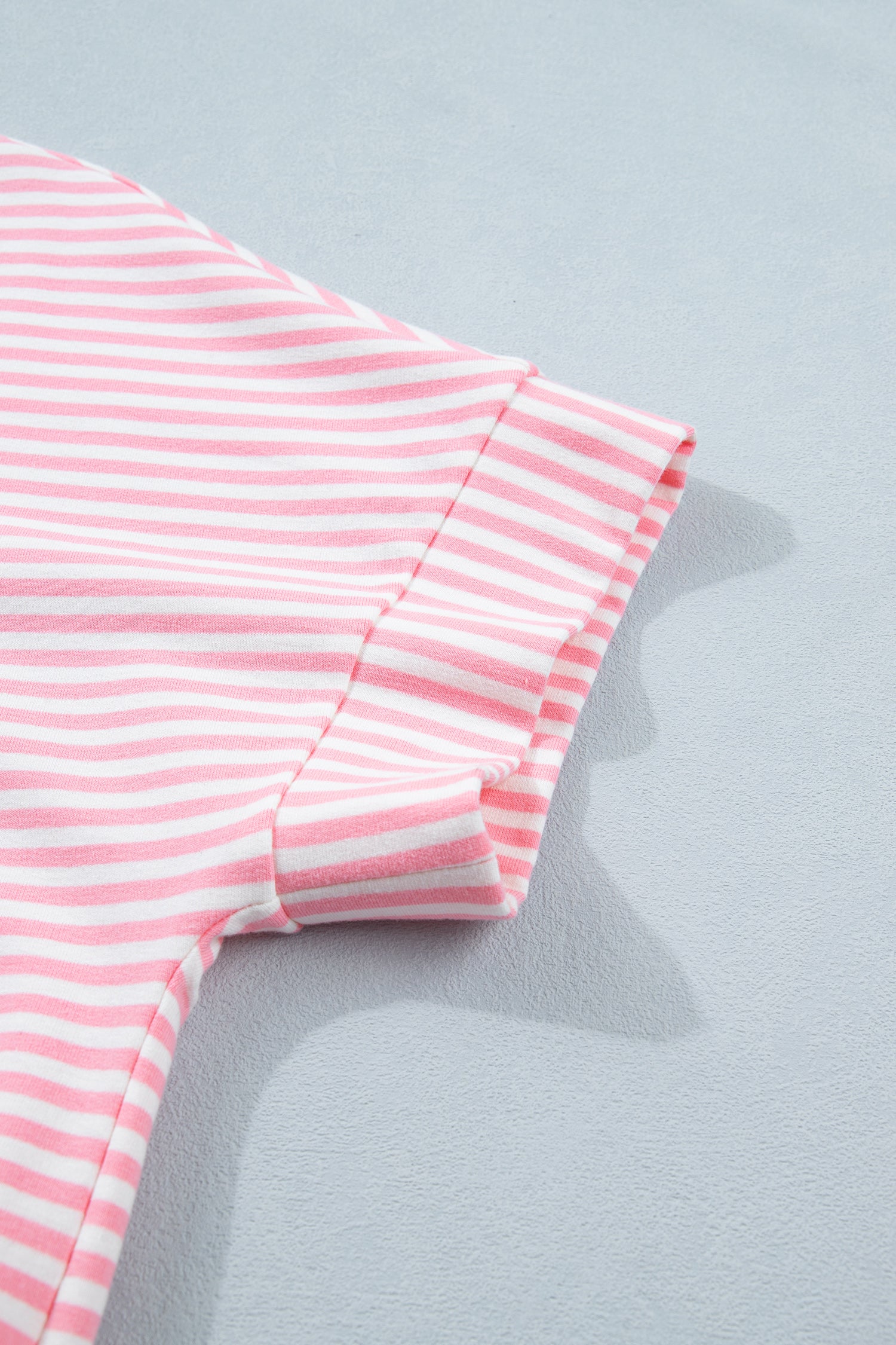 Striped Cuffed Sleeve Mock Neck Tee & Shorts Co-ord | Sky Blue, Pink & Green