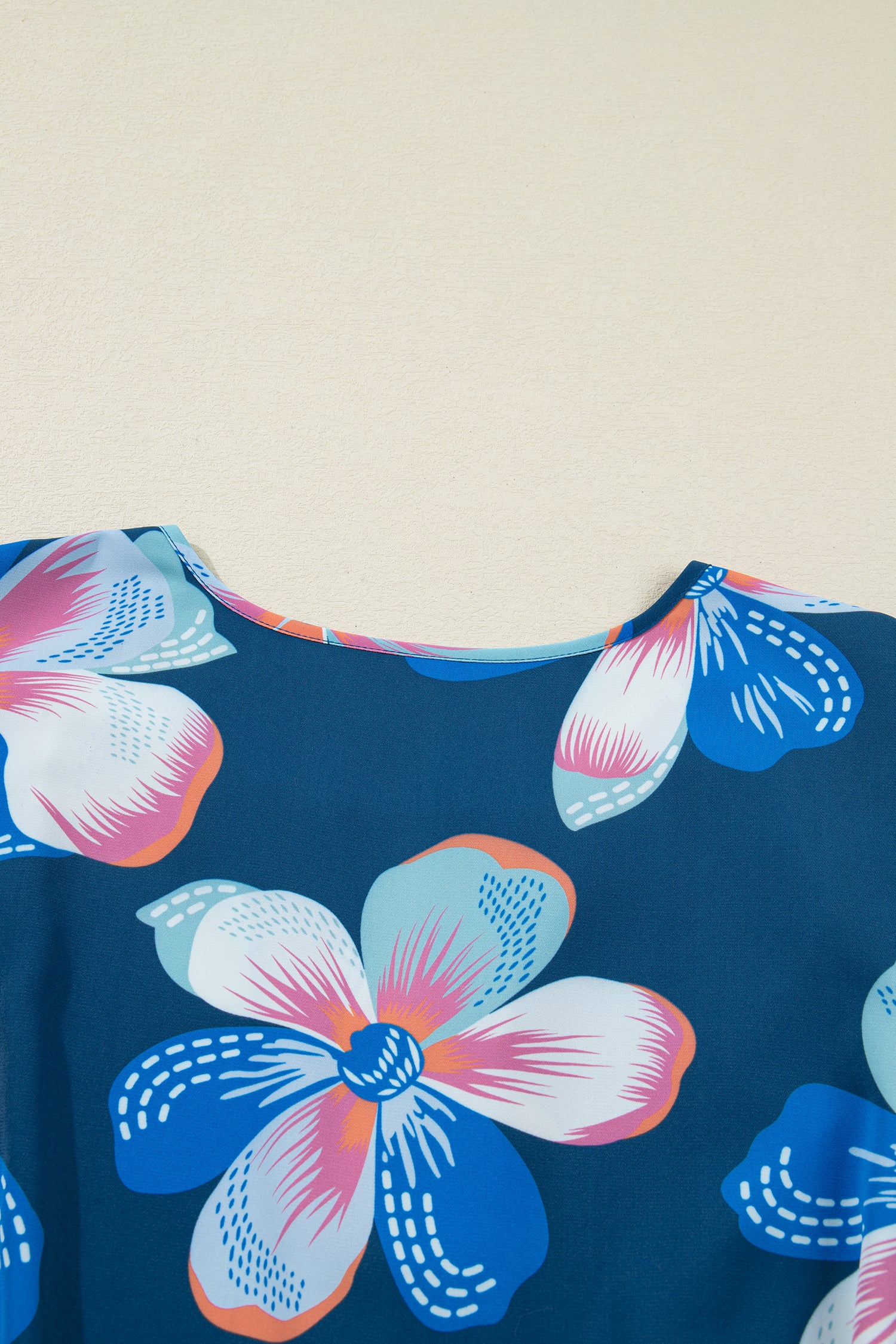 Blue Floral Puff Sleeve Ruffle Hem Belted Long Dress S-XL