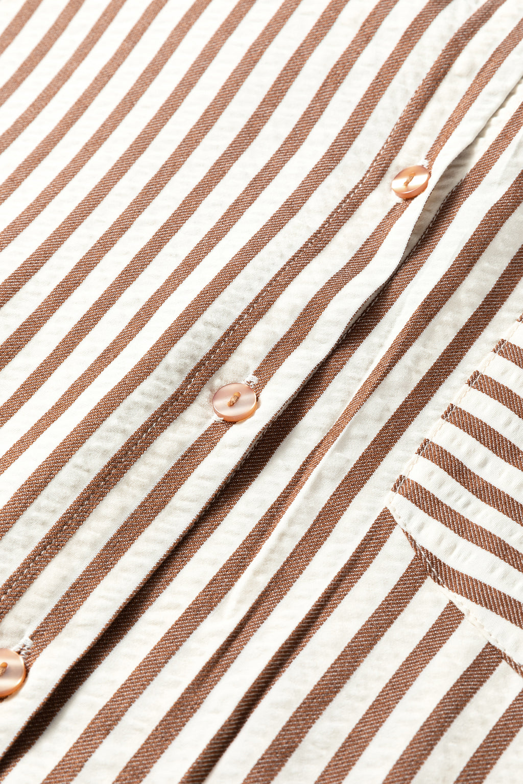 Brown Stripe Textured Midi Shirt Dress 3/4 Sleeve Round Hem Split Women S-XL