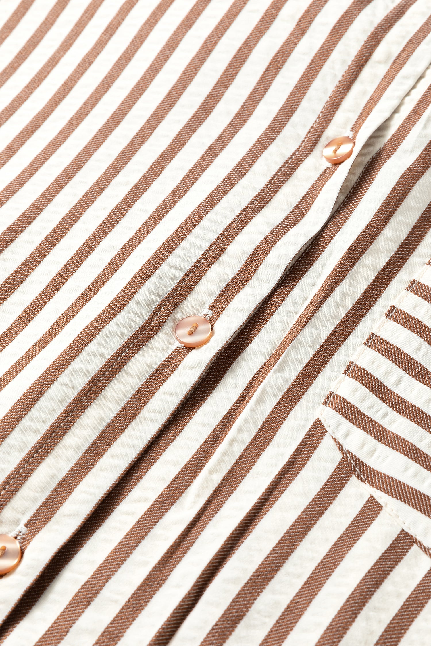 Brown Stripe Textured Midi Shirt Dress 3/4 Sleeve Round Hem Split Women S-XL
