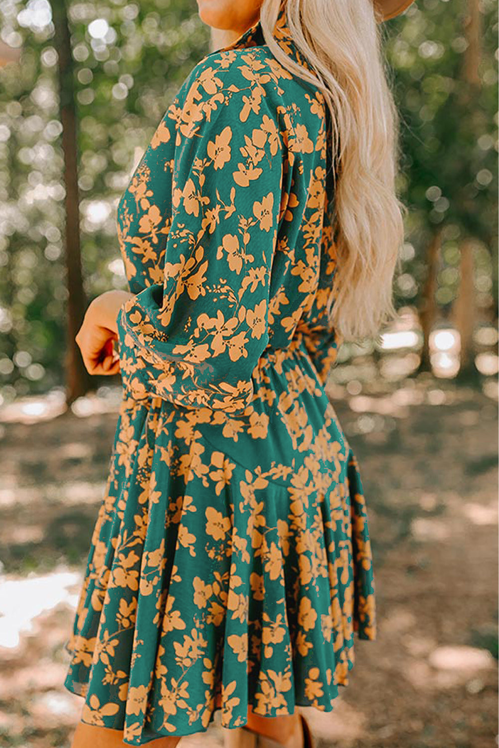 Shop Women's Floral Print Drawstring Tunic Short Dress Green Pink S-XL at LivelyLooks
