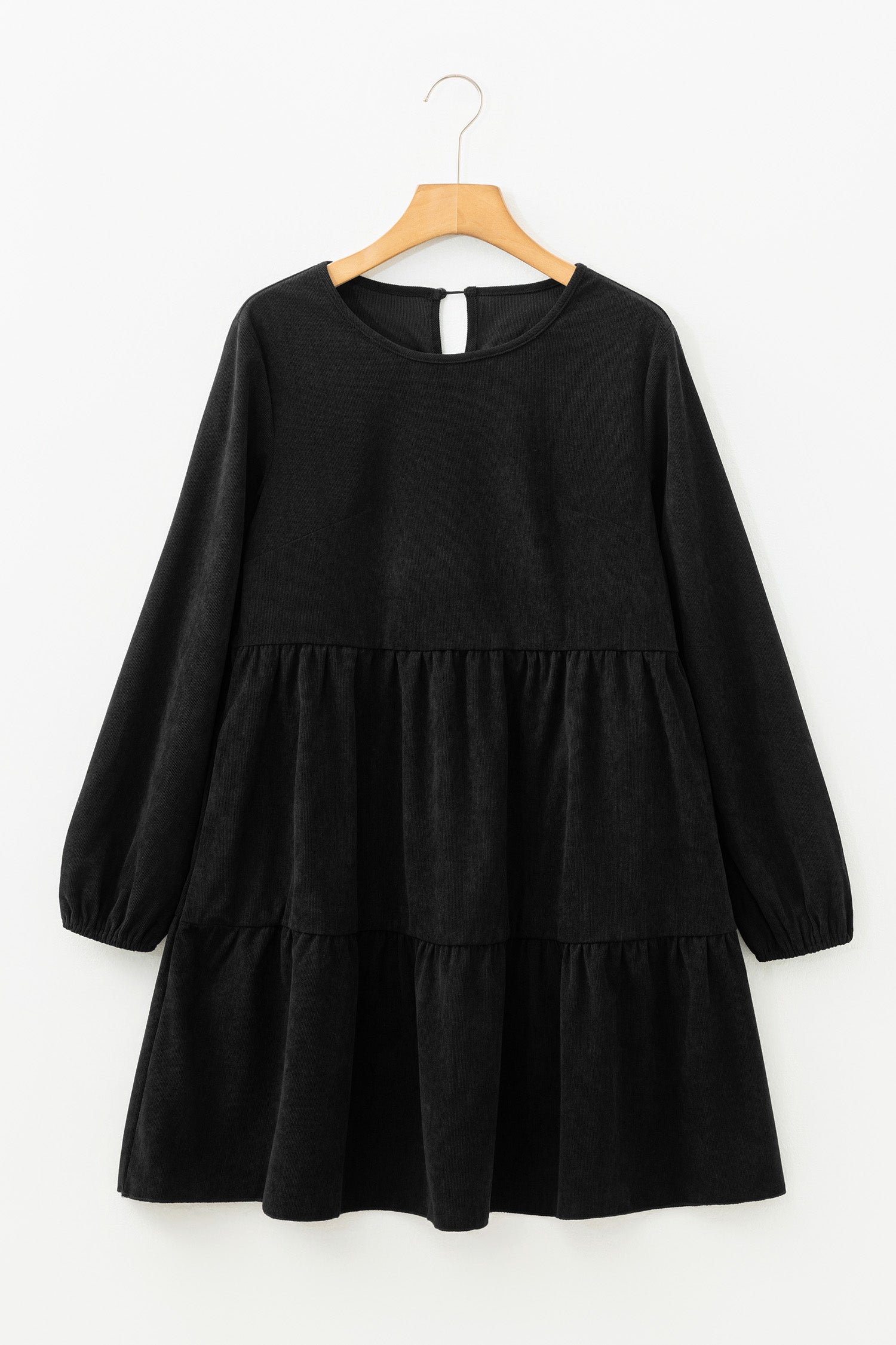 Lantern Sleeve Tiered Mini Dress | Black, Dark Brown & Mist Green | UK 8–22