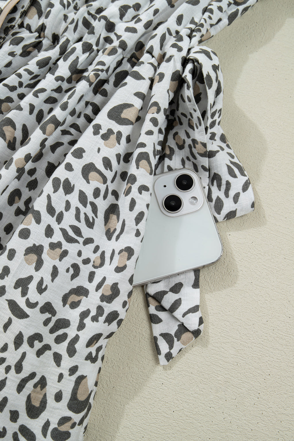 Women's White Leopard Contrast Trim Button Front Short Puff Sleeve Long Dress Maxi Sundress at LivelyLooks