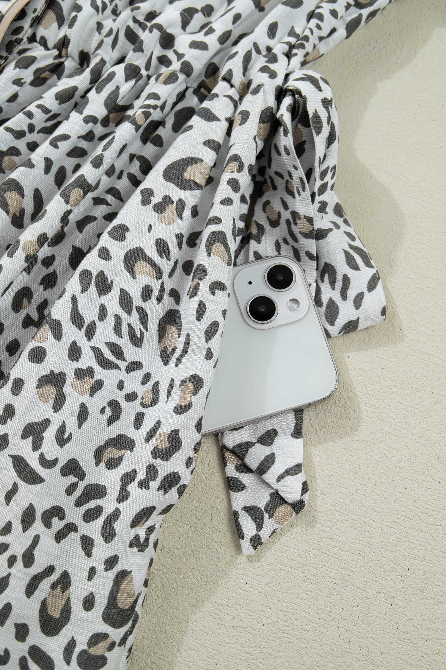 Women's White Leopard Contrast Trim Button Front Short Puff Sleeve Long Dress Maxi Sundress at LivelyLooks