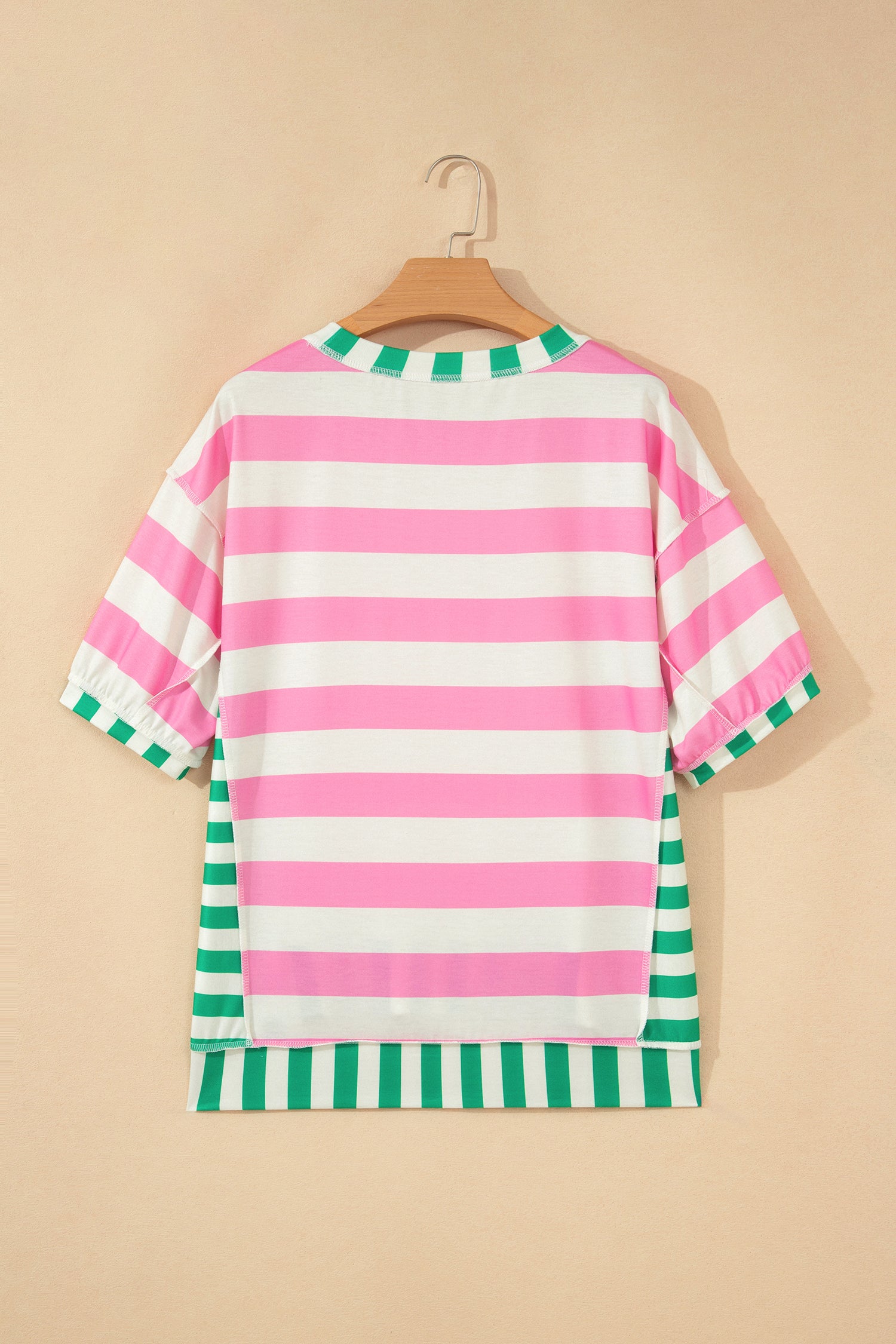 Stripe Exposed Seam Contrast Patchwork Oversized Top