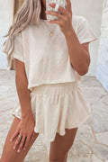 LivelyLooks Women's Cropped Tee & Ruffle High Waist Skort Set Beige S-XL women's fashion