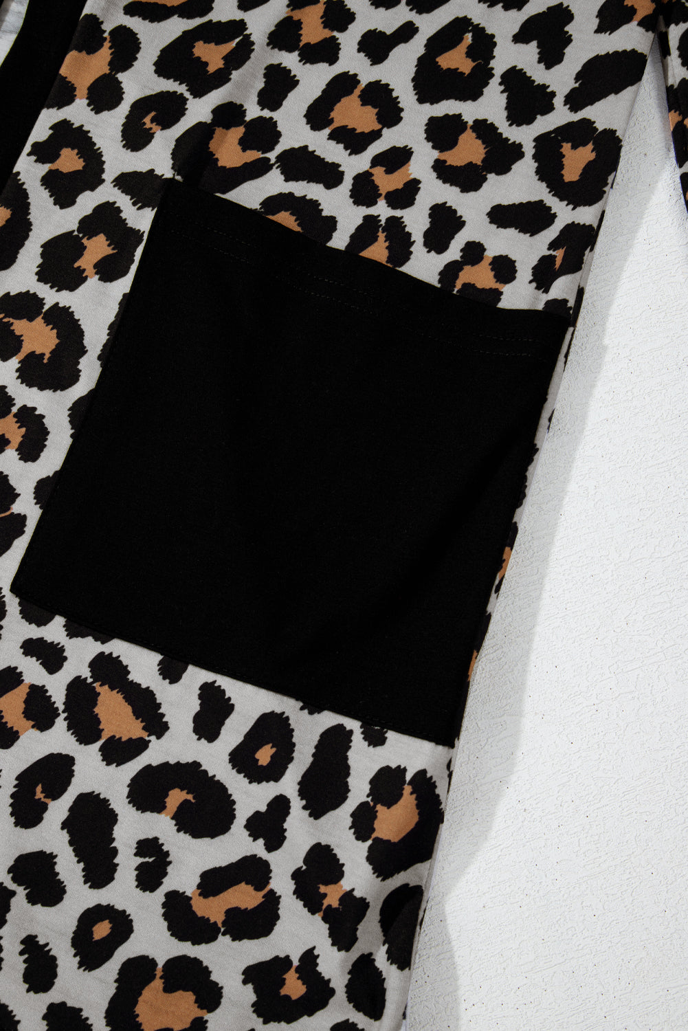 LivelyLooks Black Leopard Patched Pocket Open Front Knit Cardigan S-XL women's fashion