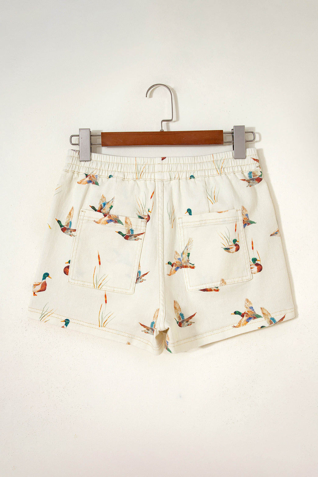Beige Mallard Print Drawstring Denim Shorts UK 4-16