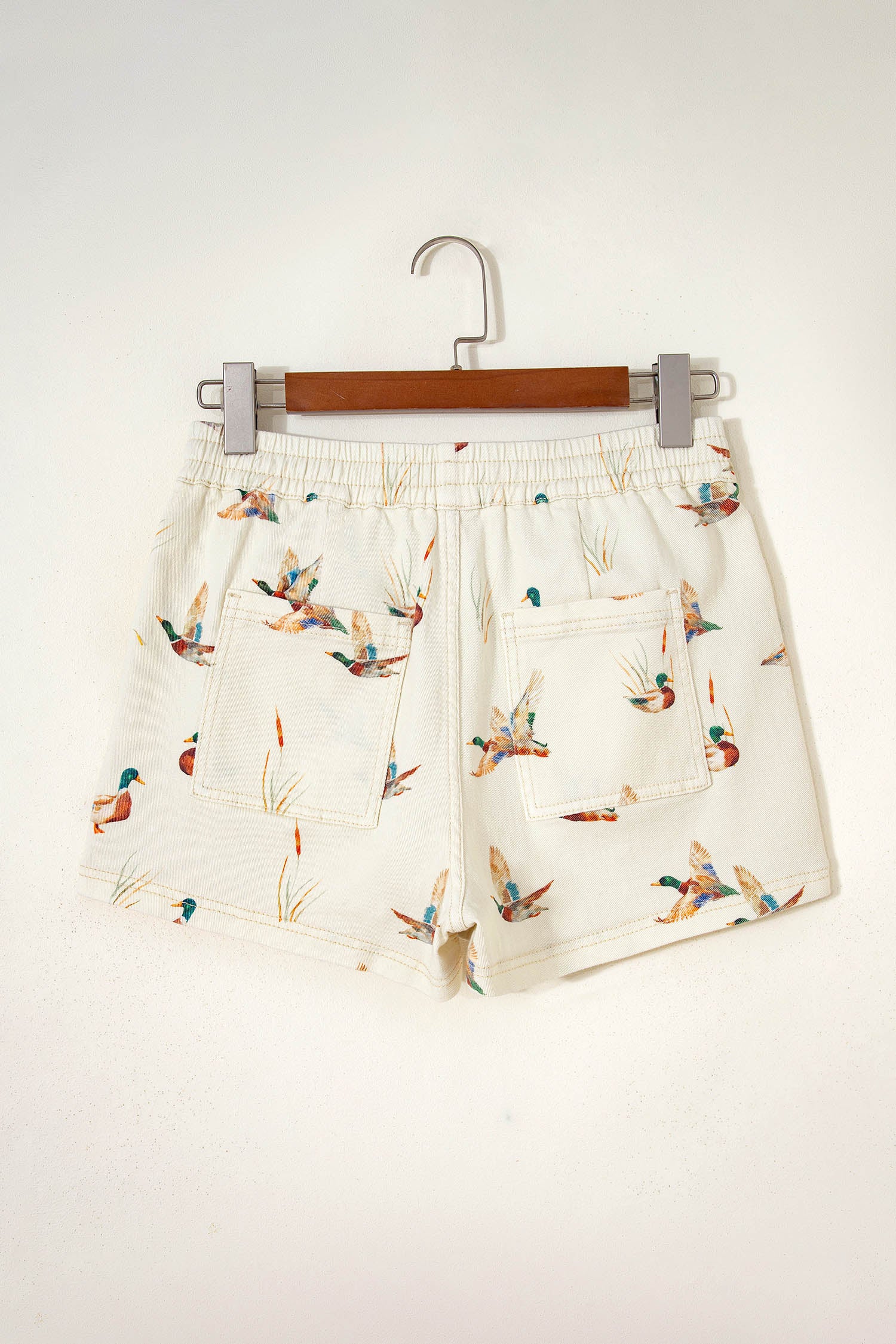 Beige Mallard Print Drawstring Denim Shorts UK 4-16