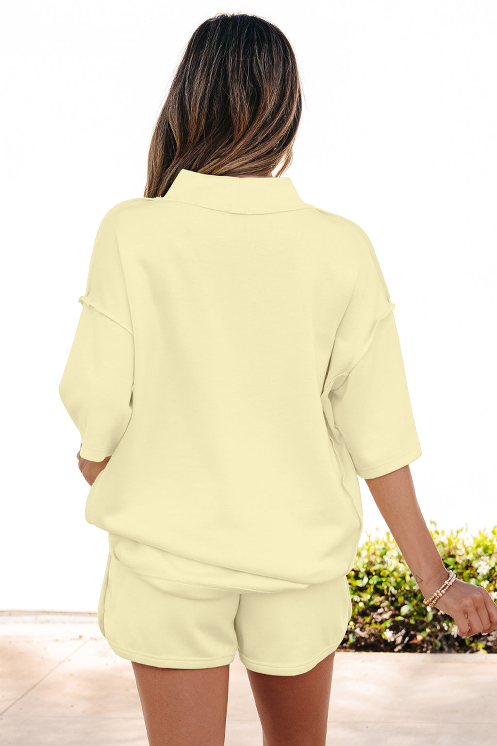 Exposed Seam Mock Neck Oversized Tee & Shorts Set – Mist Blue