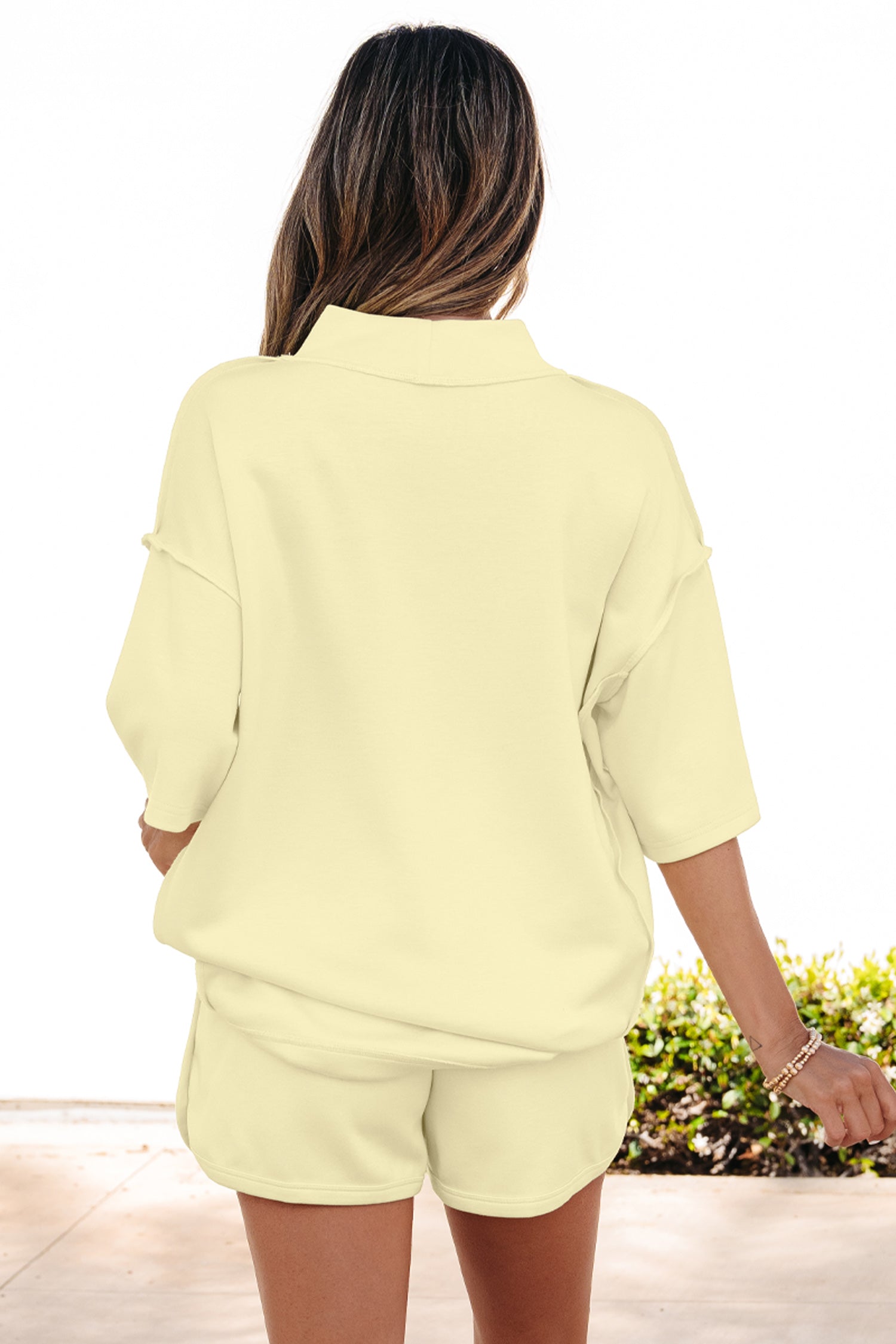 Exposed Seam Mock Neck Oversized Tee & Shorts Set – Mist Blue