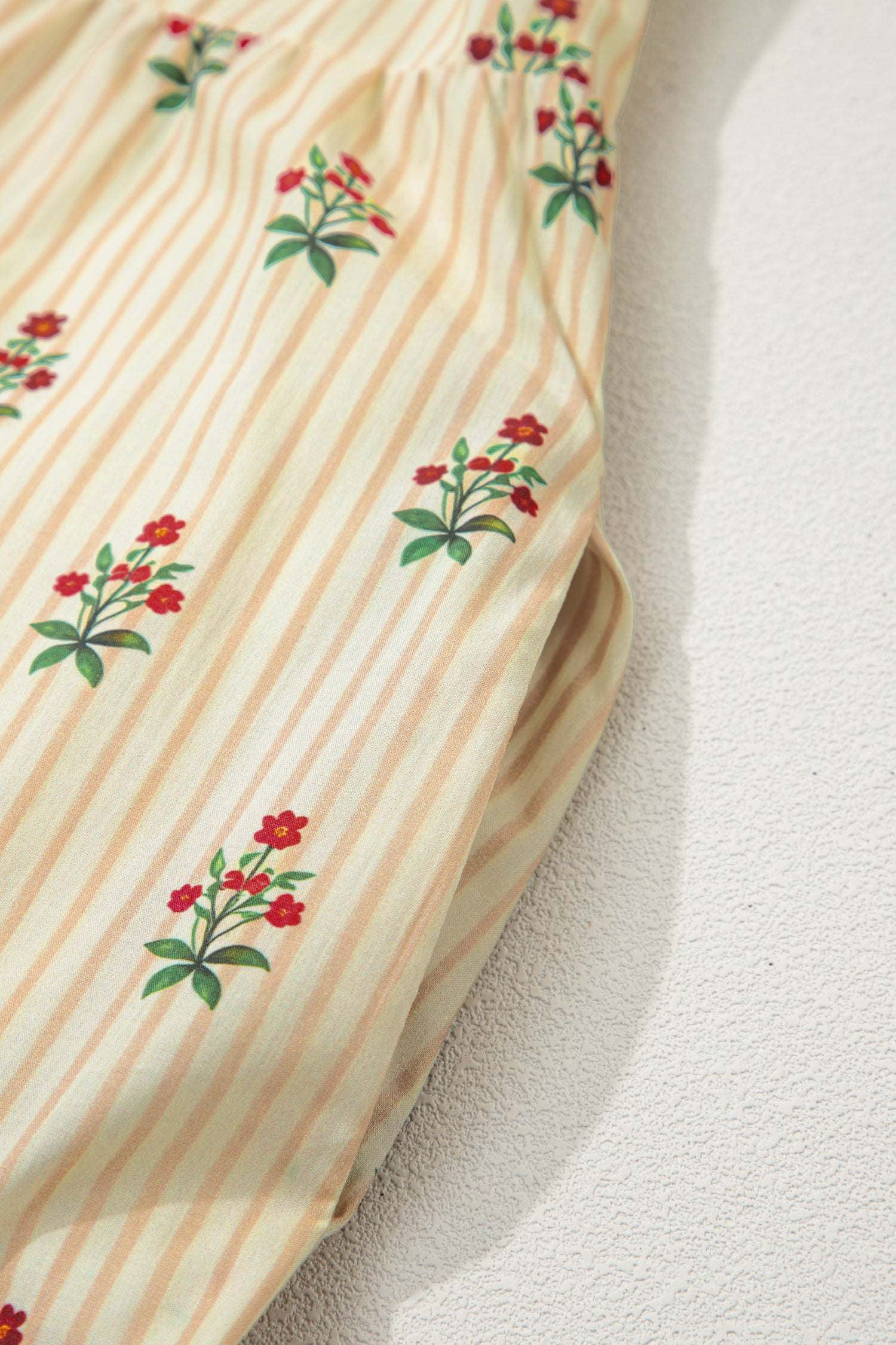 Apricot Striped Floral Contrast Detail Ruffle Hem Short Dress S-XL
