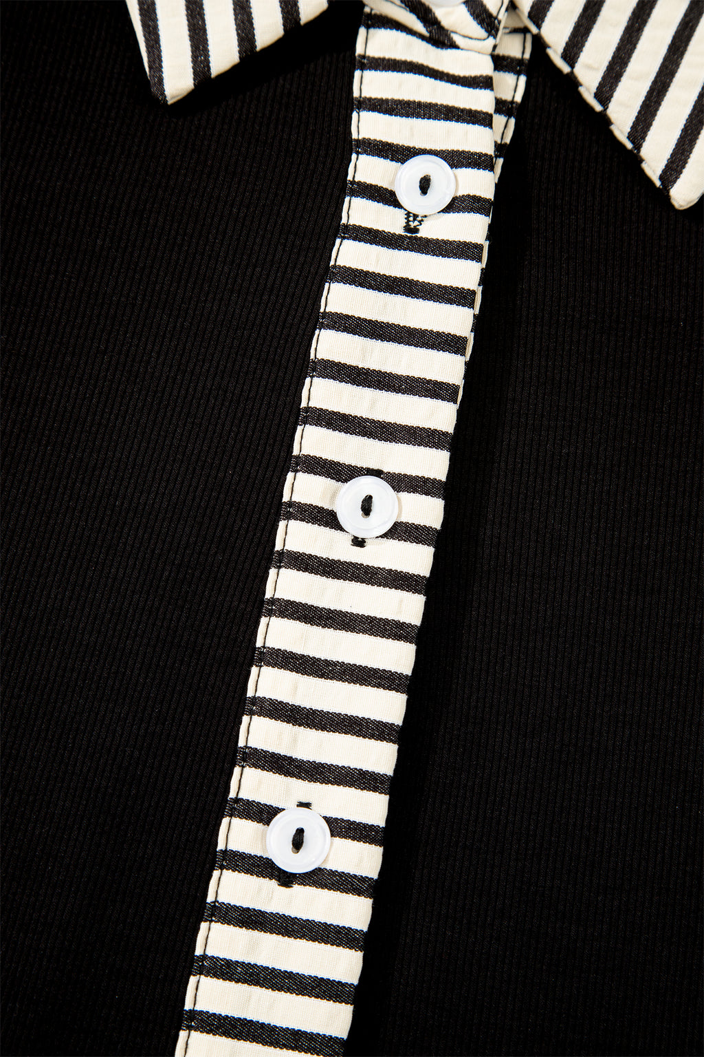Black Stripe Polo Collar Half Button Tied Short Sleeve Mini Dress S-XL