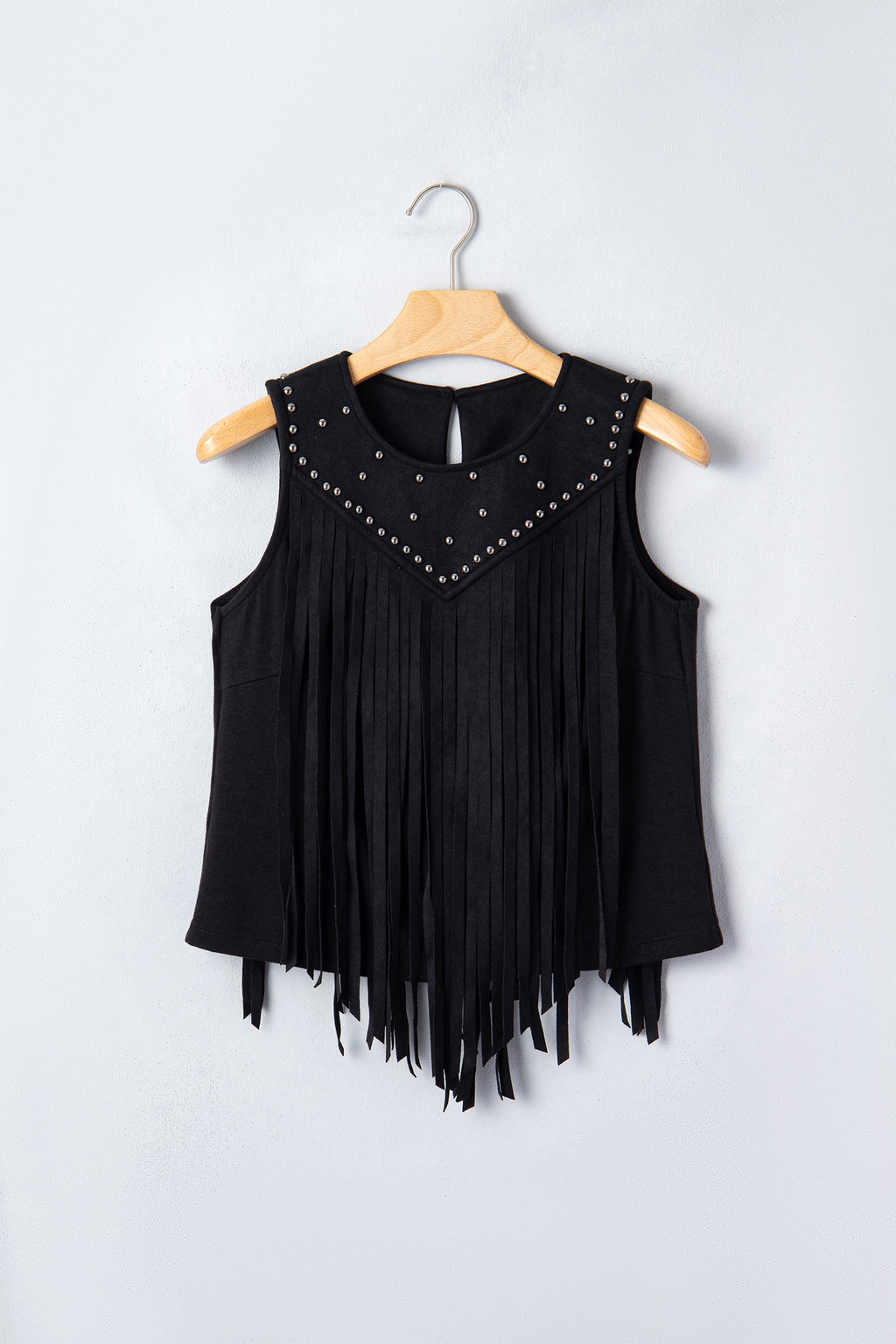 Black Western Fringe & Rivet Sleeveless Top | Sizes 8-22