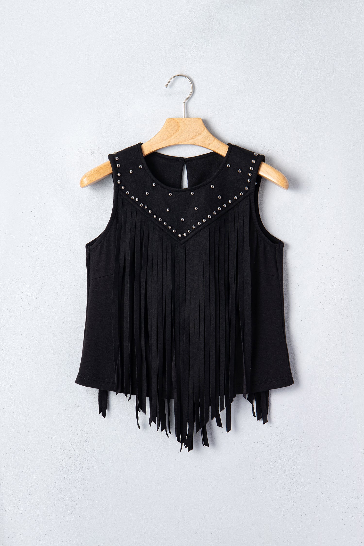 Black Western Fringe & Rivet Sleeveless Top | Sizes 8-22