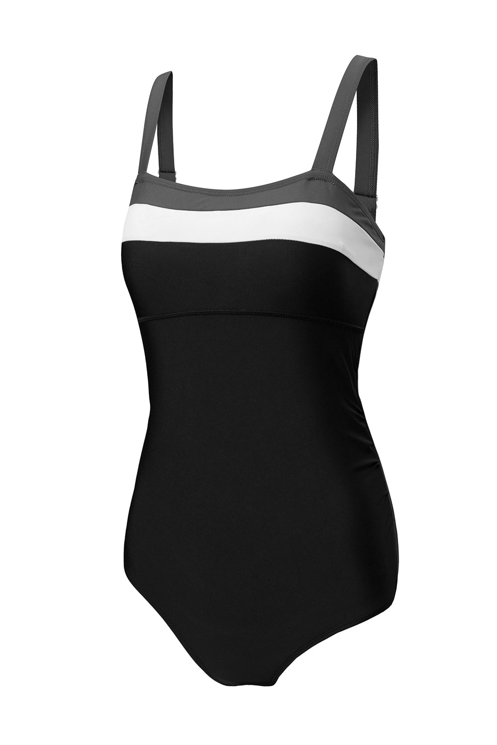 Women's Women Color Block Square Neck Tummy Control One Piece Swimsuit Black Navy S-2XL at LivelyLooks