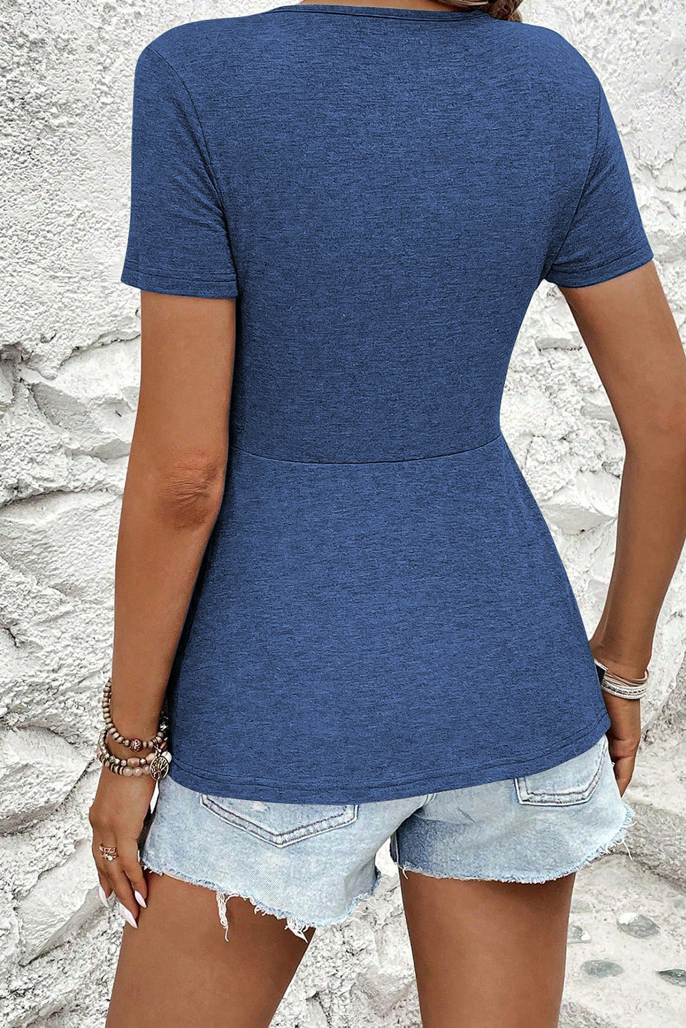 Women's Green Twist Knot V Neck Short Sleeve Blouse at LivelyLooks