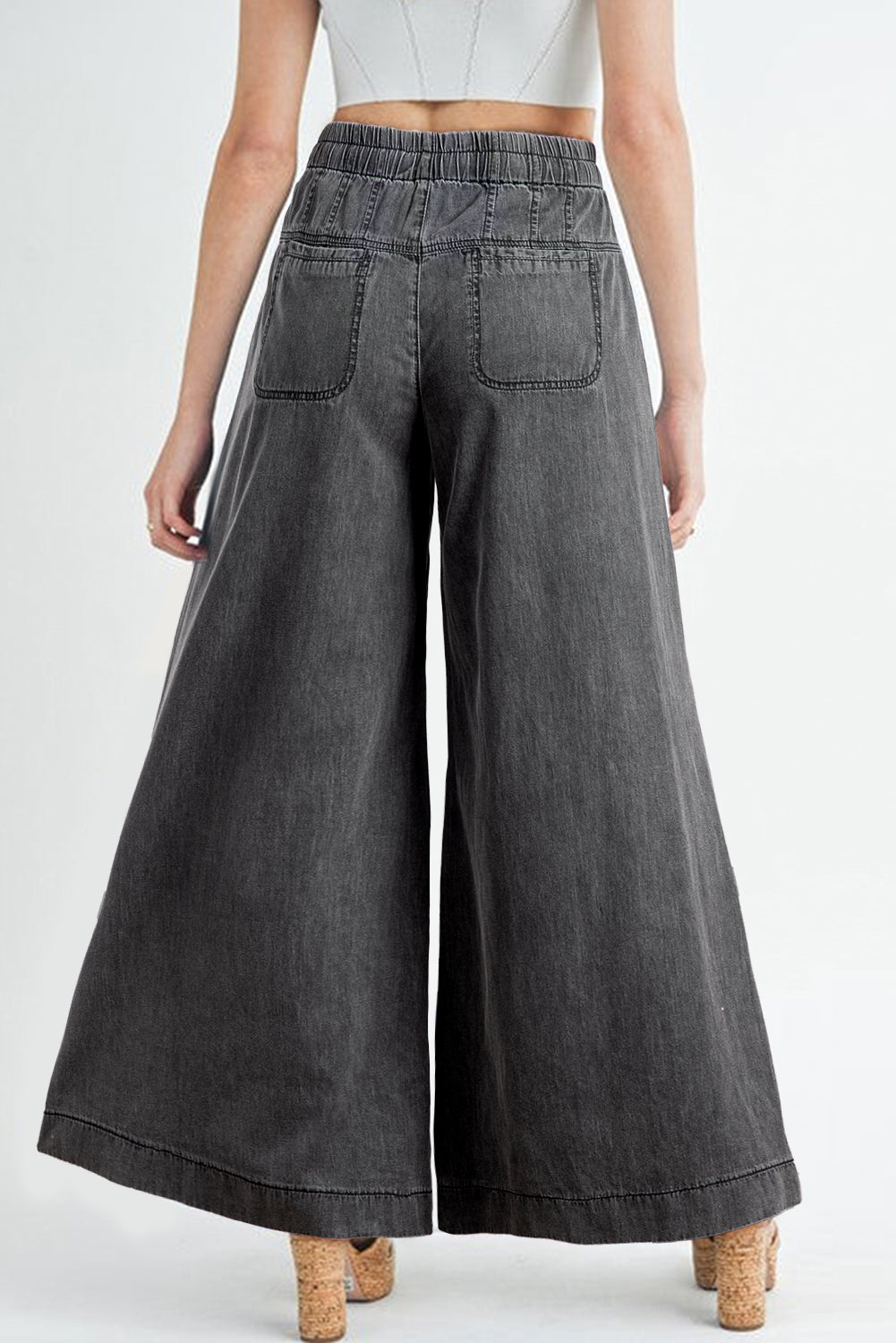Shop Carbon Grey Mineral Wash Button Fly Waist Wide Leg Jeans at LivelyLooks