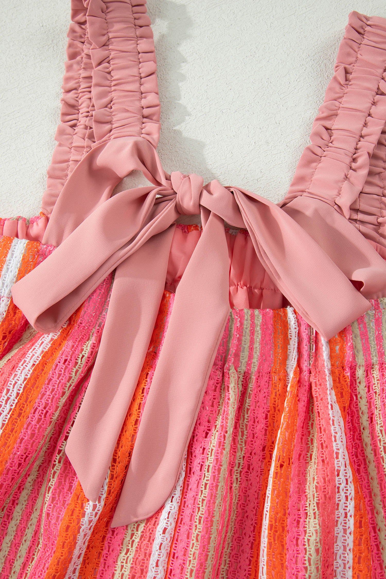 LivelyLooks Pink Stripe Maxi Dress Ruffled Straps Ribbon Knot Boho S-XL women's fashion