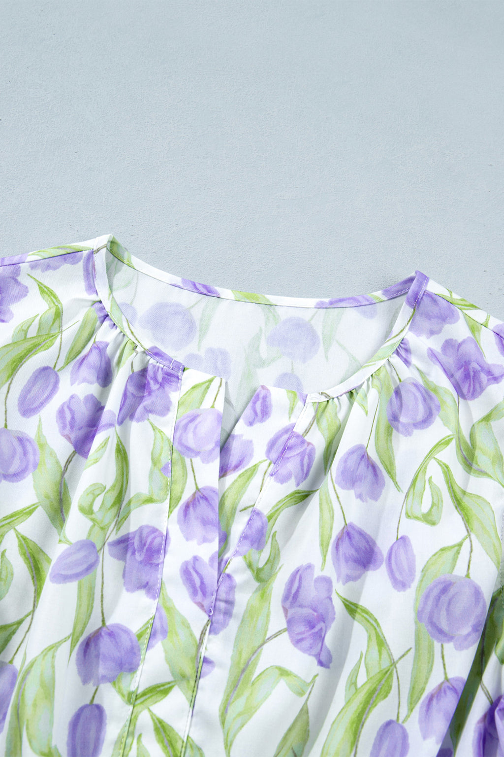 Purple Tulip Floral Print Contrast Trim Flutter Sleeve Midi Dress