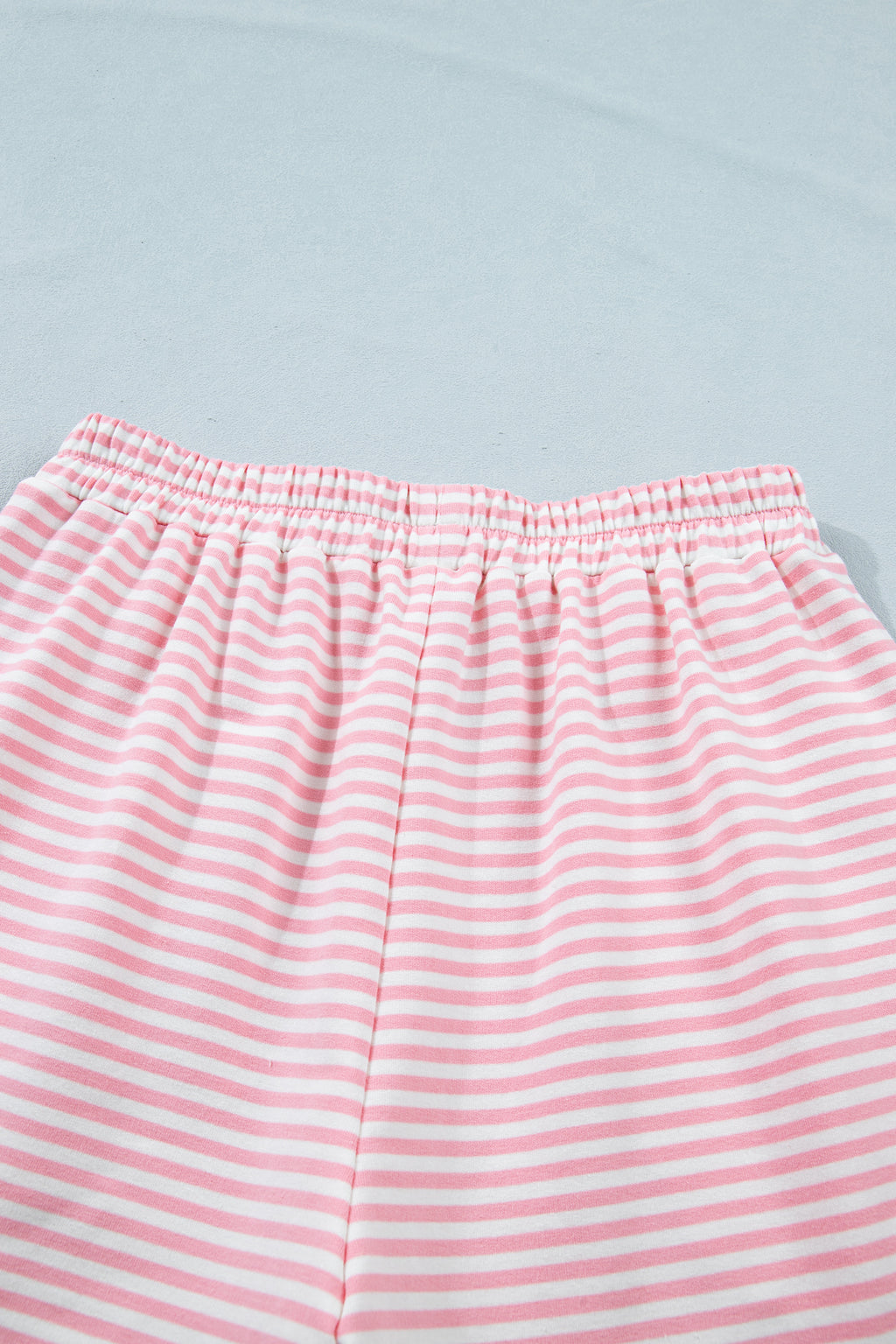 Striped Cuffed Sleeve Mock Neck Tee & Shorts Co-ord | Sky Blue, Pink & Green