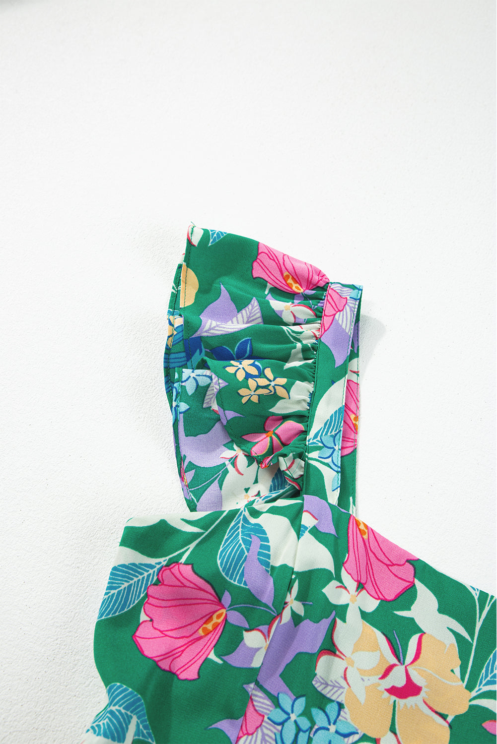 Women's Green Floral Print Sleeveless Ruffle Tiered Maxi Dress at LivelyLooks