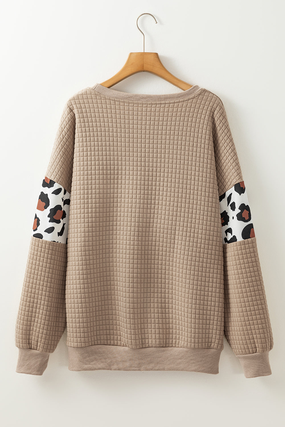 LivelyLooks Leopard Quilted Patchwork Crew Neck Sweatshirt Animal Print Casual Jumper Top women's fashion