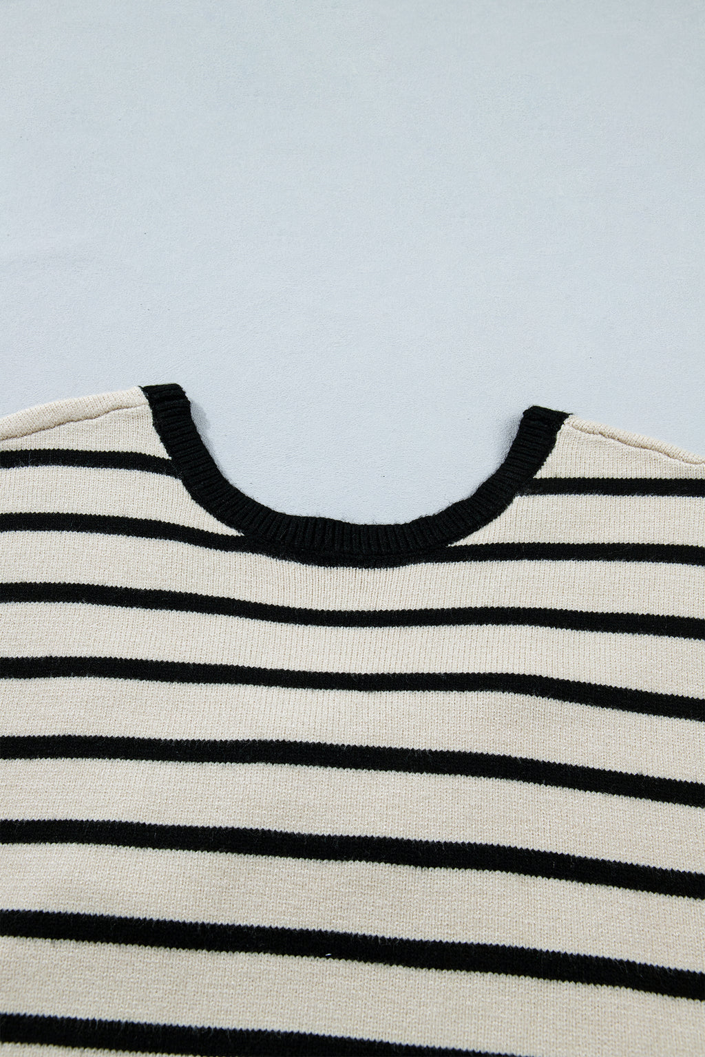 Women's Black Stripe Bow Applique Short Sleeve Sweater at LivelyLooks