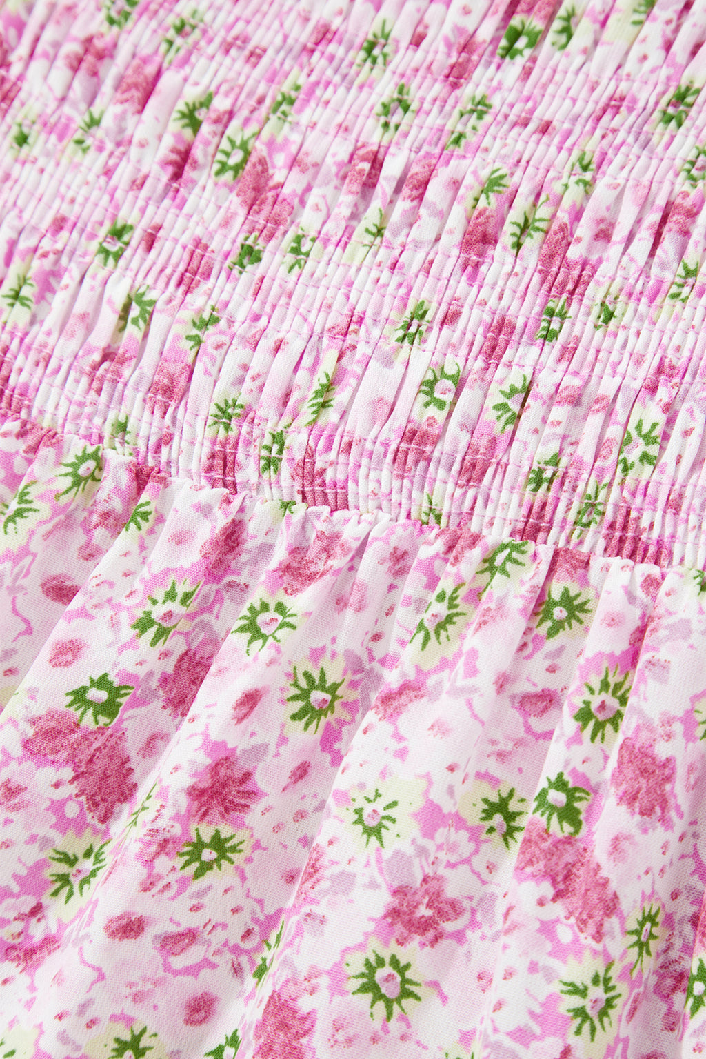 Floral Maxi Dress Bubble Sleeve Shirred High Waist | Pink & Green