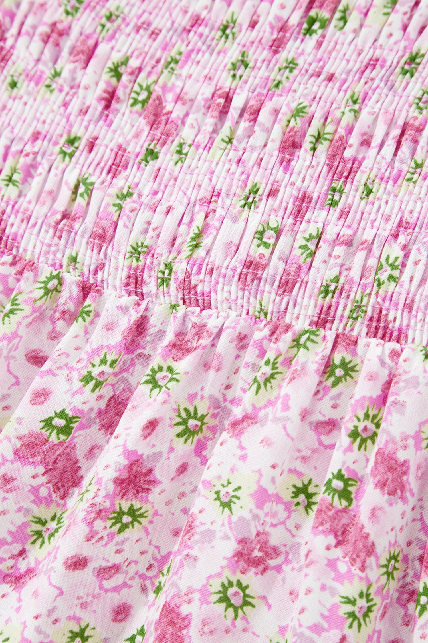Floral Maxi Dress Bubble Sleeve Shirred High Waist | Pink & Green