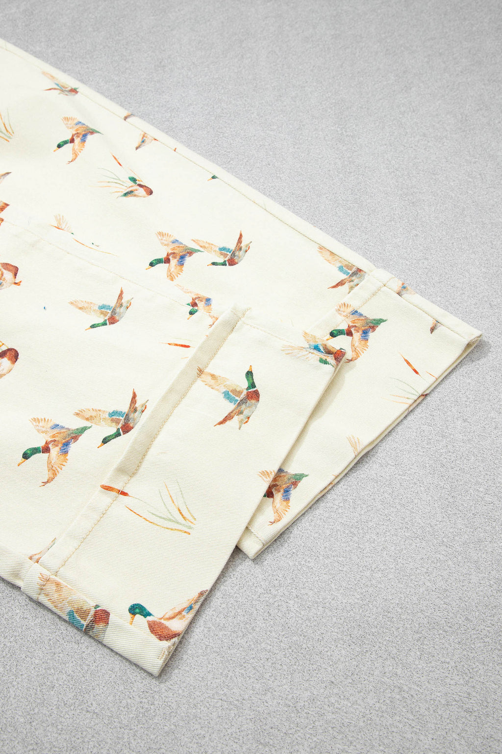 Shop Beige Mallard Print Cuffed Hem Shift Jeans Pockets Elastic UK 4-16 at LivelyLooks