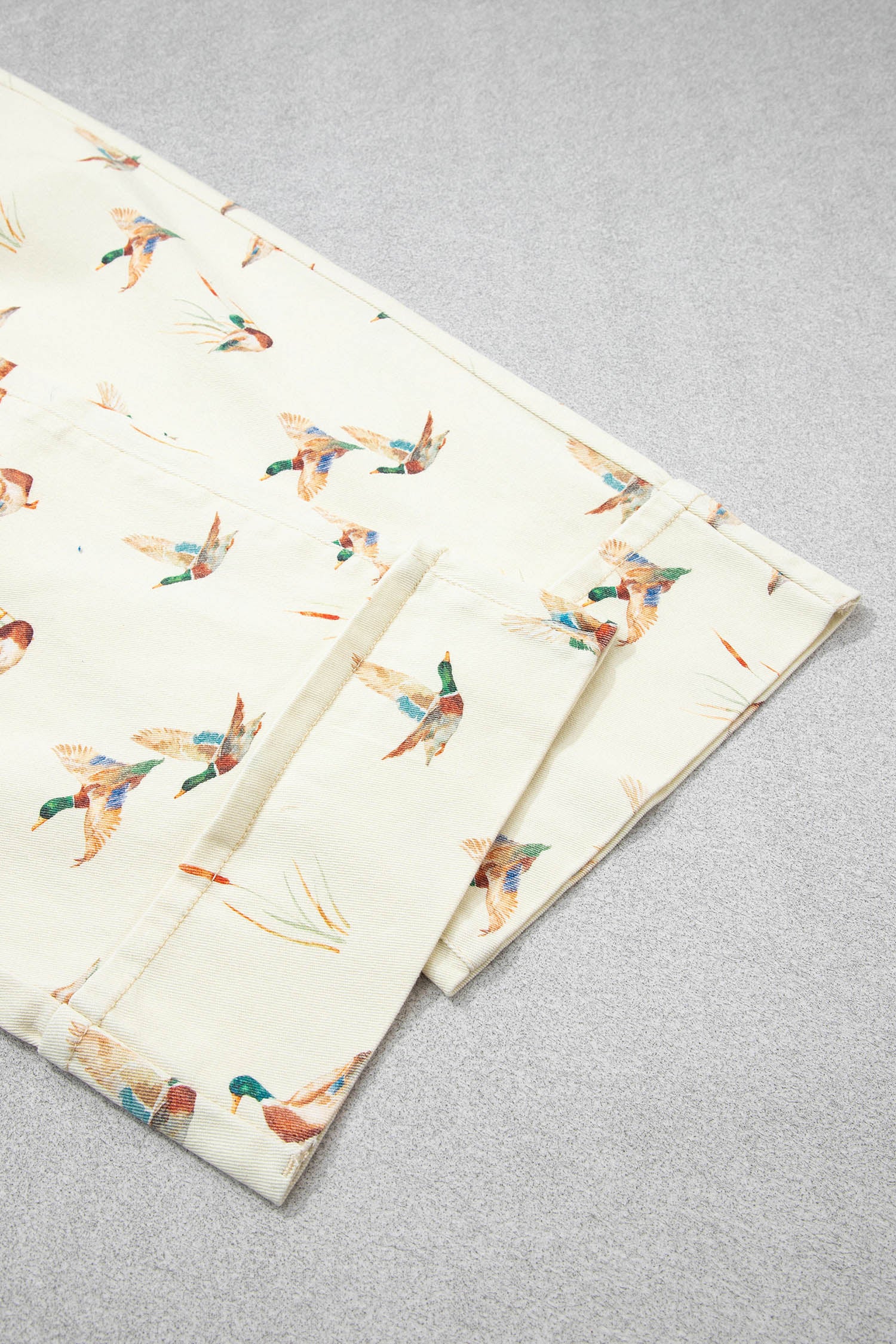 Shop Beige Mallard Print Cuffed Hem Shift Jeans Pockets Elastic UK 4-16 at LivelyLooks