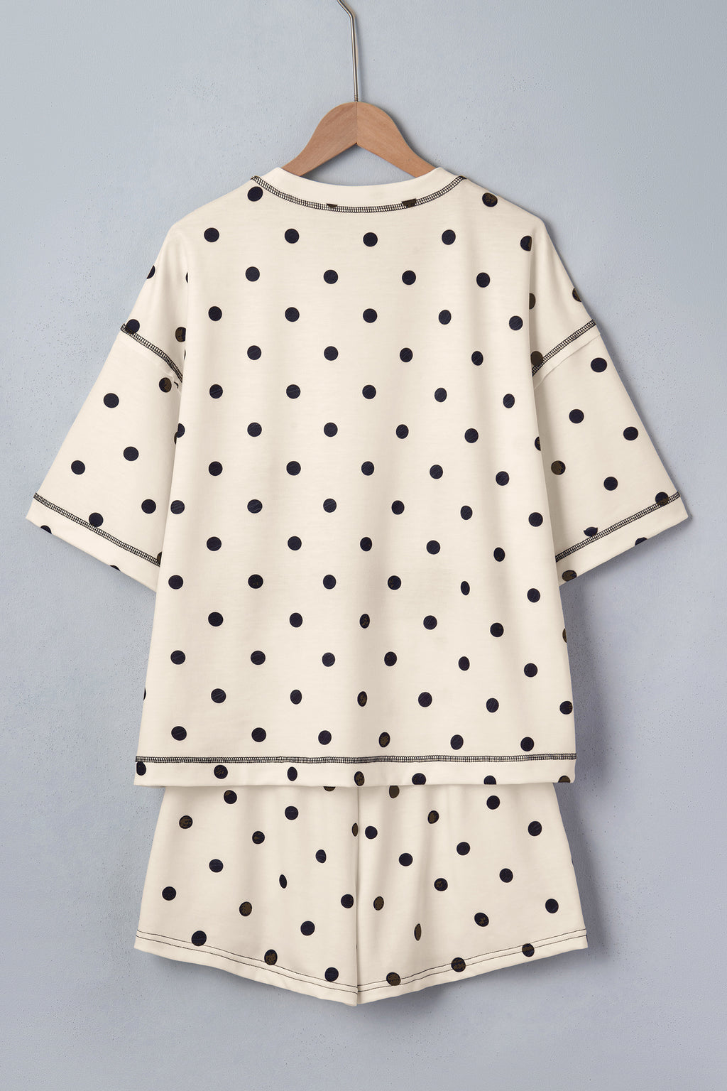 LivelyLooks White Polka Dot Exposed Seam Loose Tee & Drawstring Shorts Set S-XL women's fashion