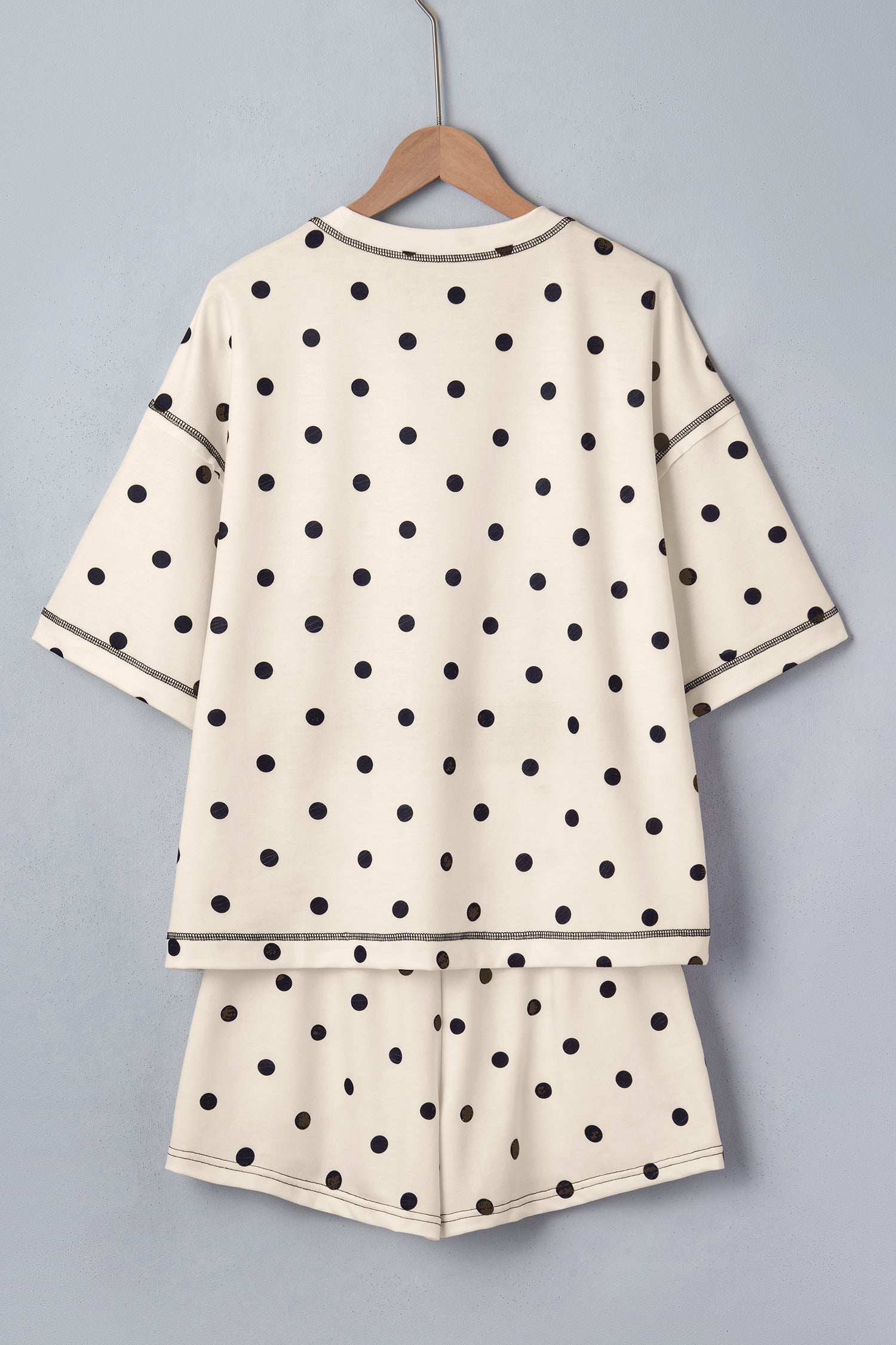 LivelyLooks White Polka Dot Exposed Seam Loose Tee & Drawstring Shorts Set S-XL women's fashion