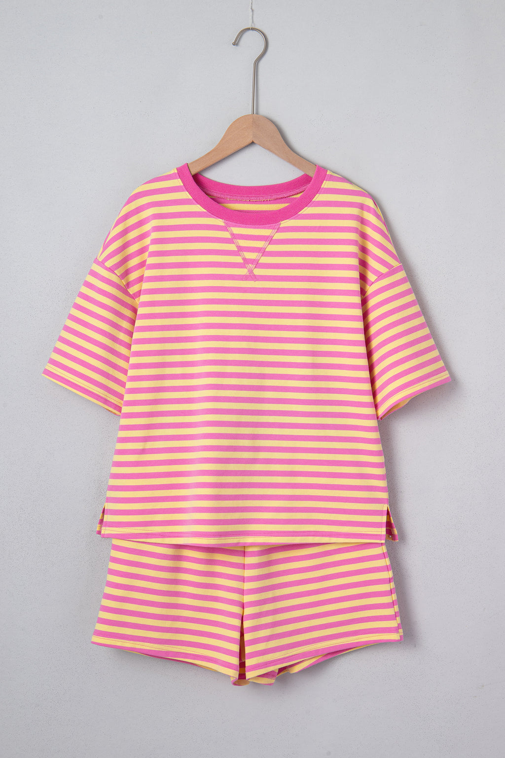 Shop Stripe Drop Shoulder Terry Short Set | Casual Co-ord S-XL at LivelyLooks
