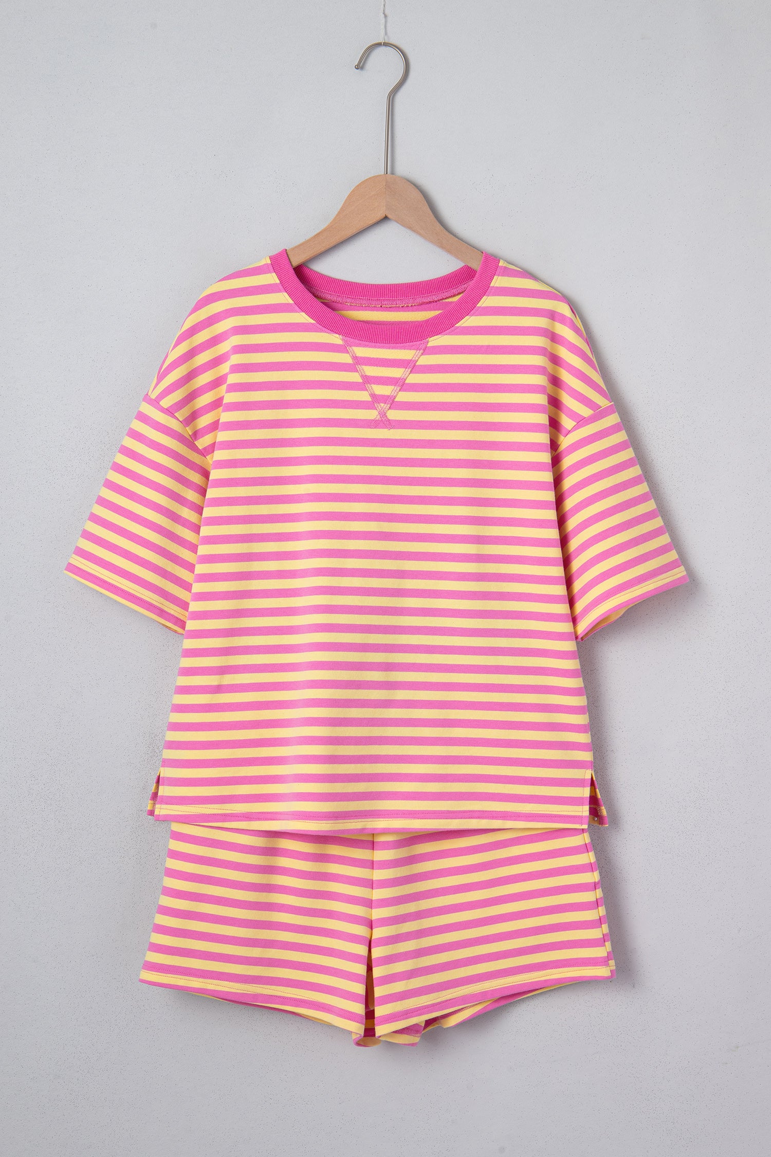 Shop Stripe Drop Shoulder Terry Short Set | Casual Co-ord S-XL at LivelyLooks