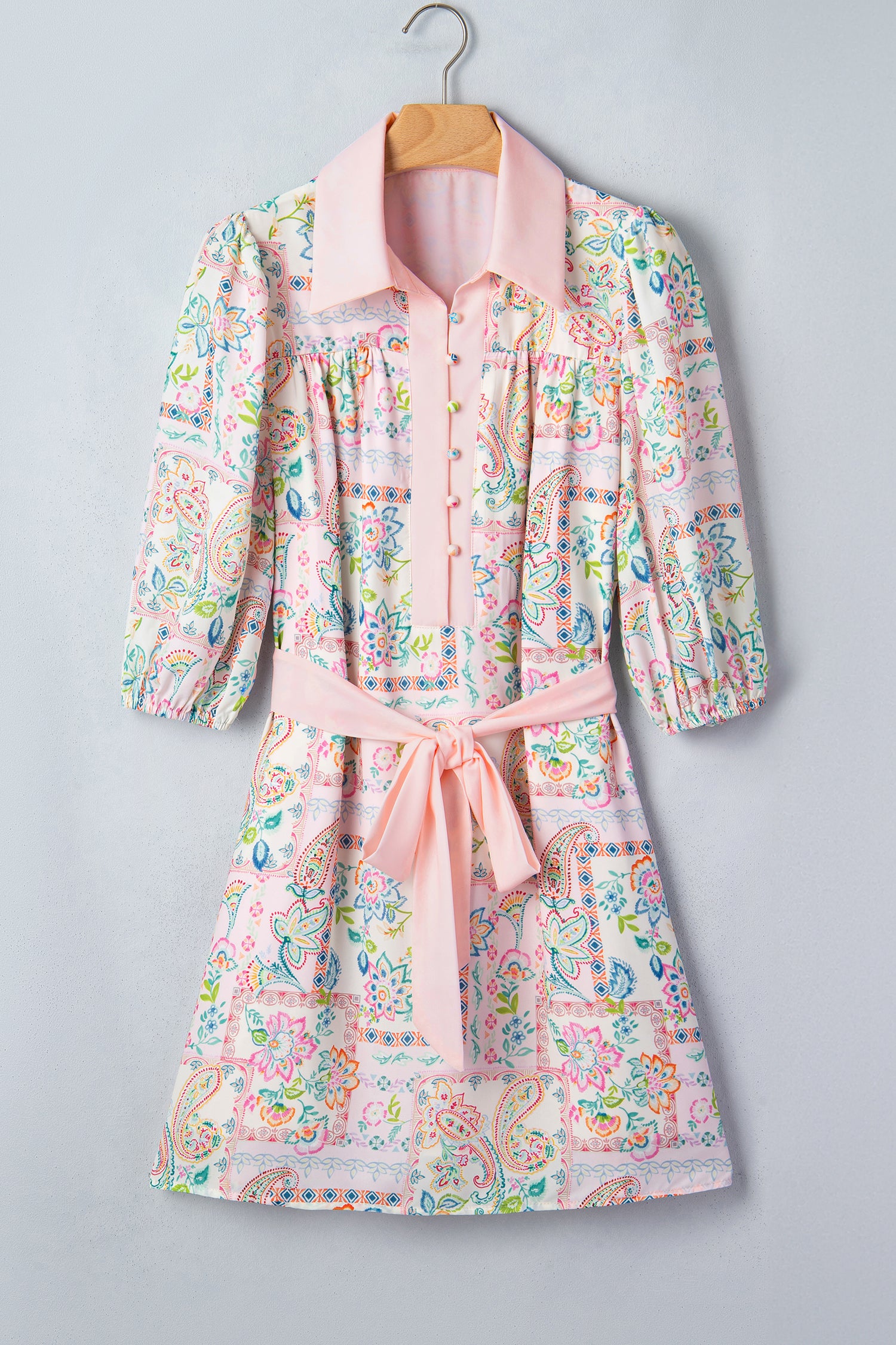 Shop Pink Boho Floral Print Belted Mini Dress | UK Sizes 8-20 at LivelyLooks