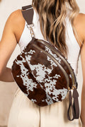 Women's Cow Print Double Zip Crescent Crossbody Bag at LivelyLooks