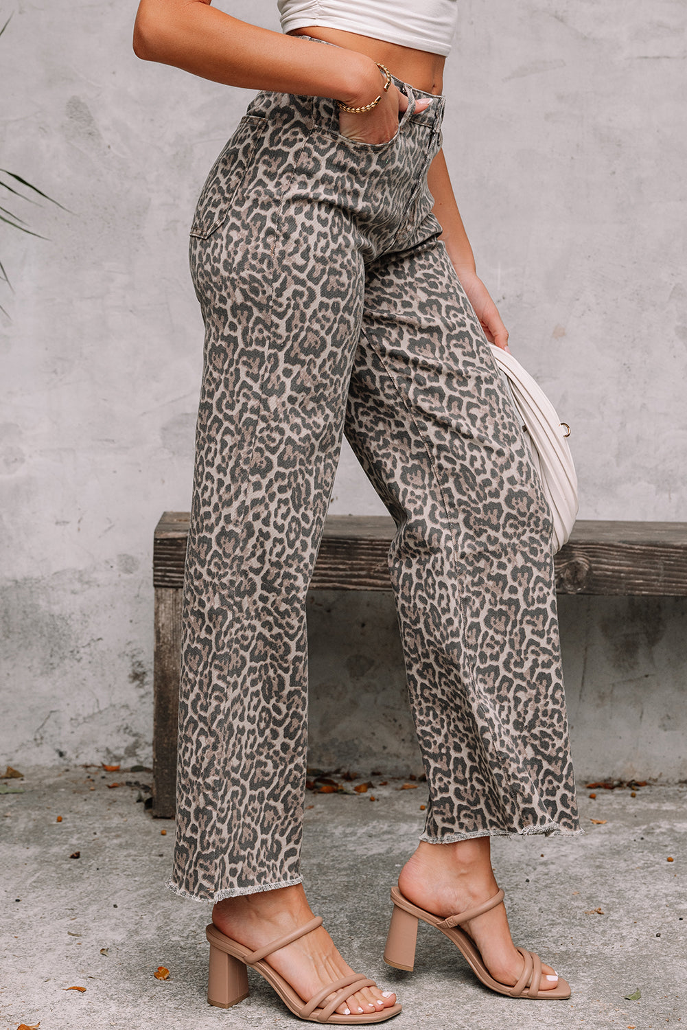 Leopard Print Wide Leg High Waist Jeans | Brown, Grey, Blue & Pink