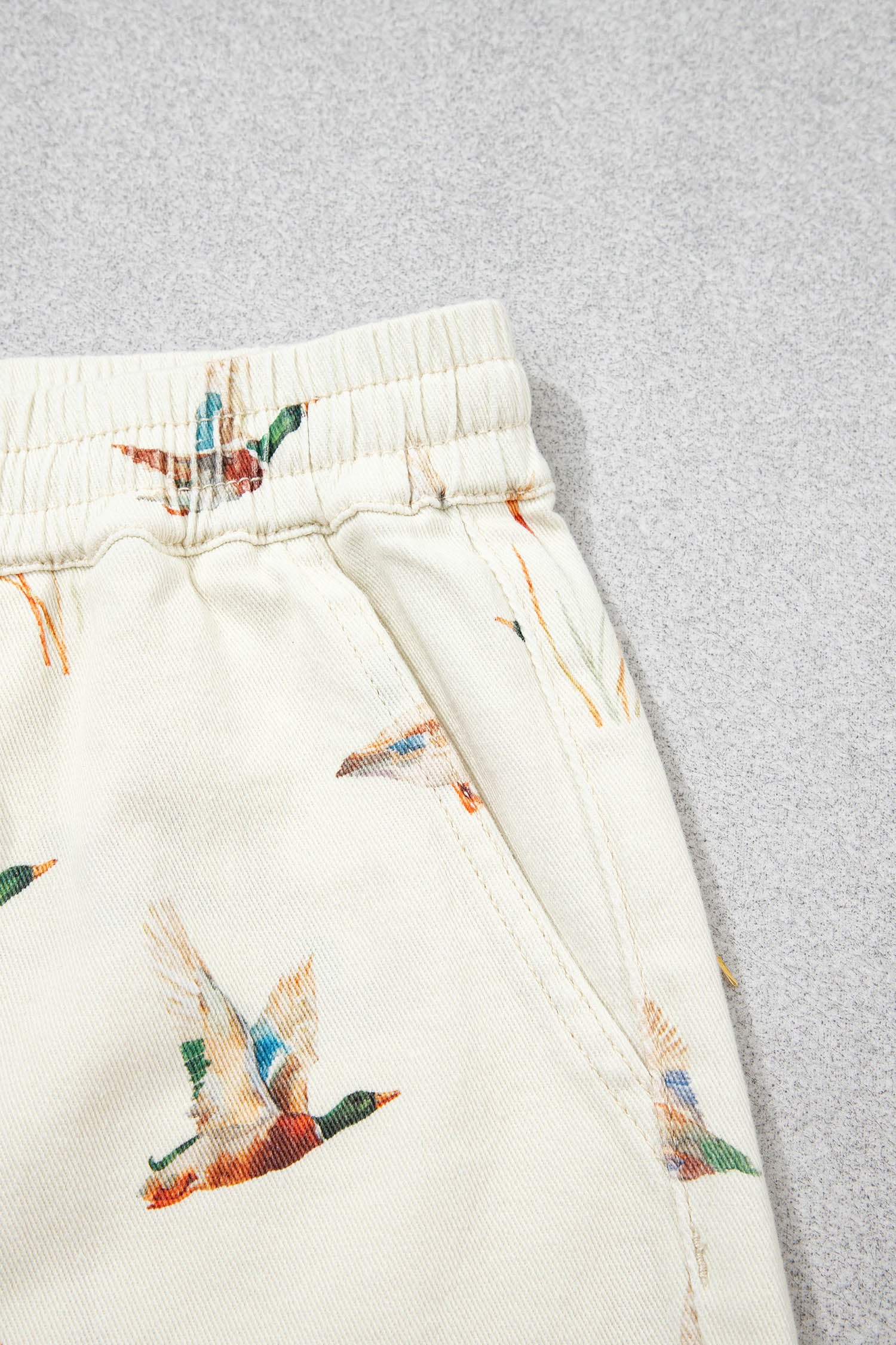 Beige Mallard Print Drawstring Denim Shorts UK 4-16