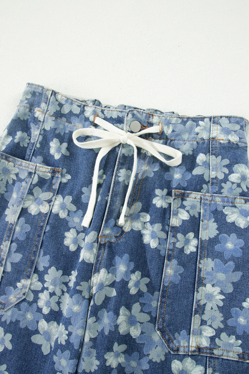 LivelyLooks Sky Blue Dainty Floral Print Drawstring Barrel Jeans Sz 4–16 women's fashion