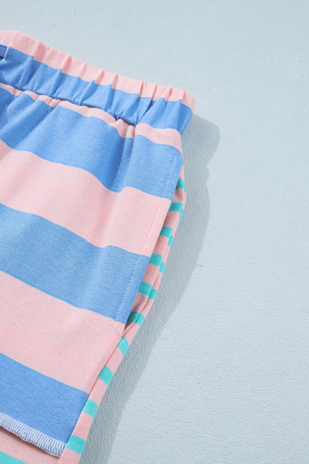 Striped Patchwork Exposed Seam Loose Short Set – Pink