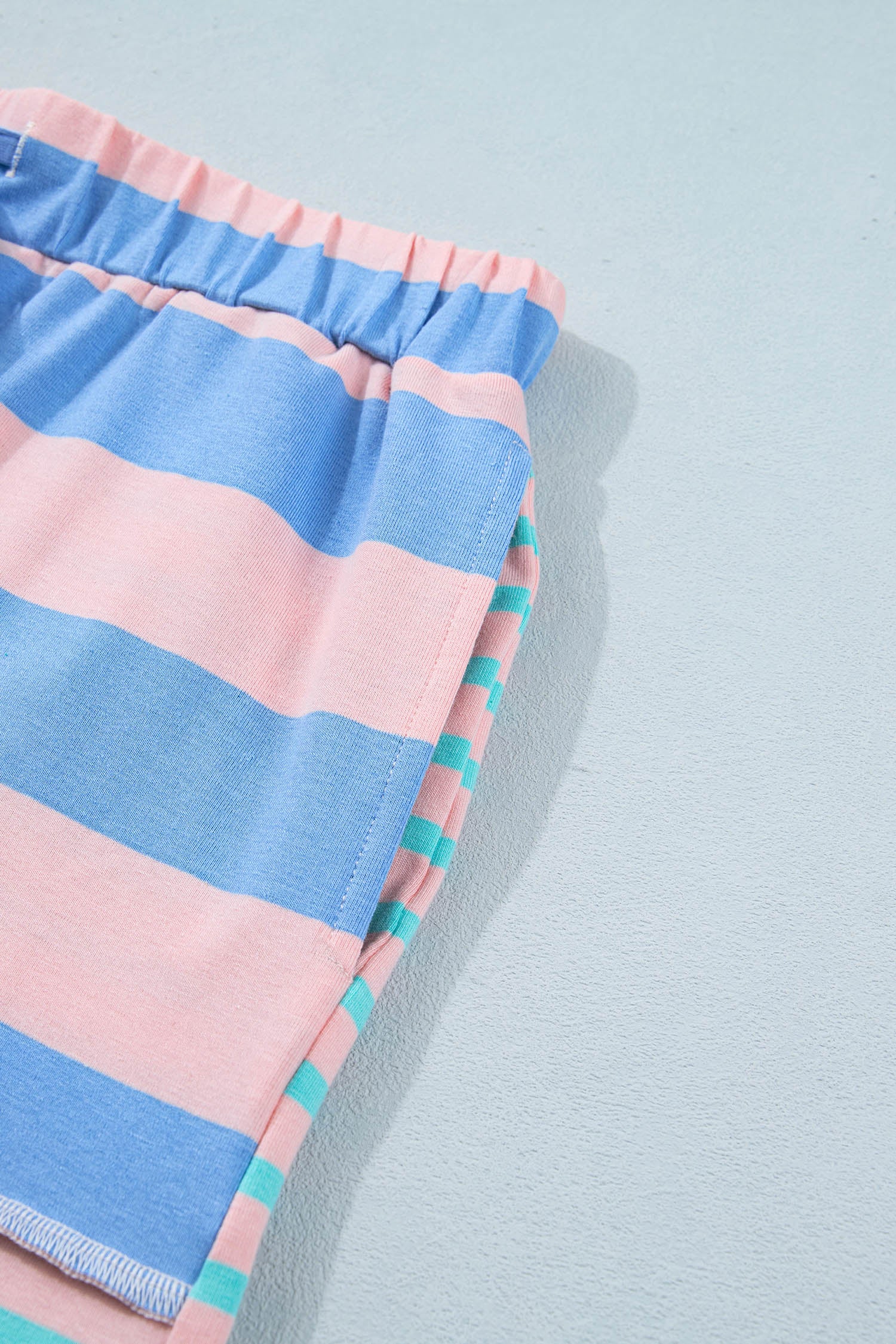 Striped Patchwork Exposed Seam Loose Short Set – Pink