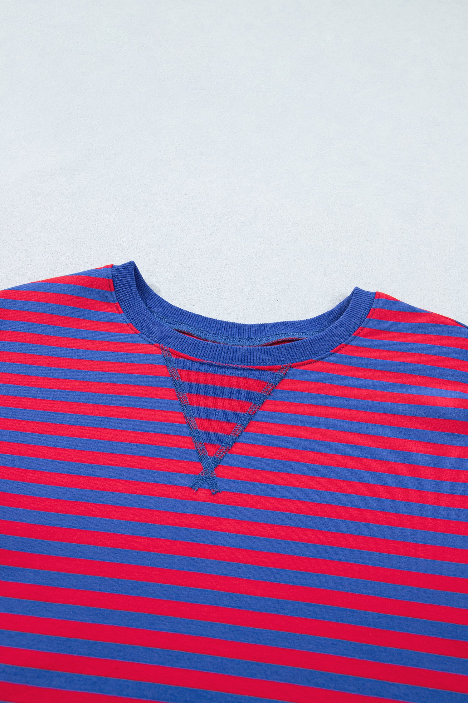 Striped Ribbed Cotton Short Set with Chest Patch Detail | Blue & Navy Stripe