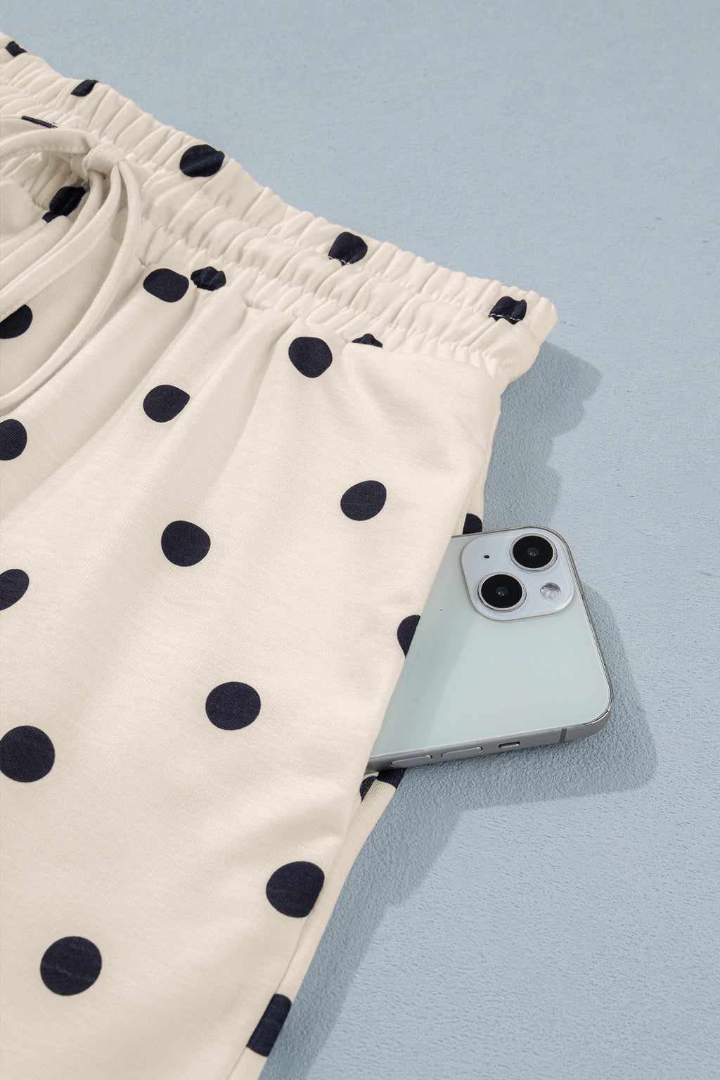 LivelyLooks White Polka Dot Exposed Seam Loose Tee & Drawstring Shorts Set S-XL women's fashion