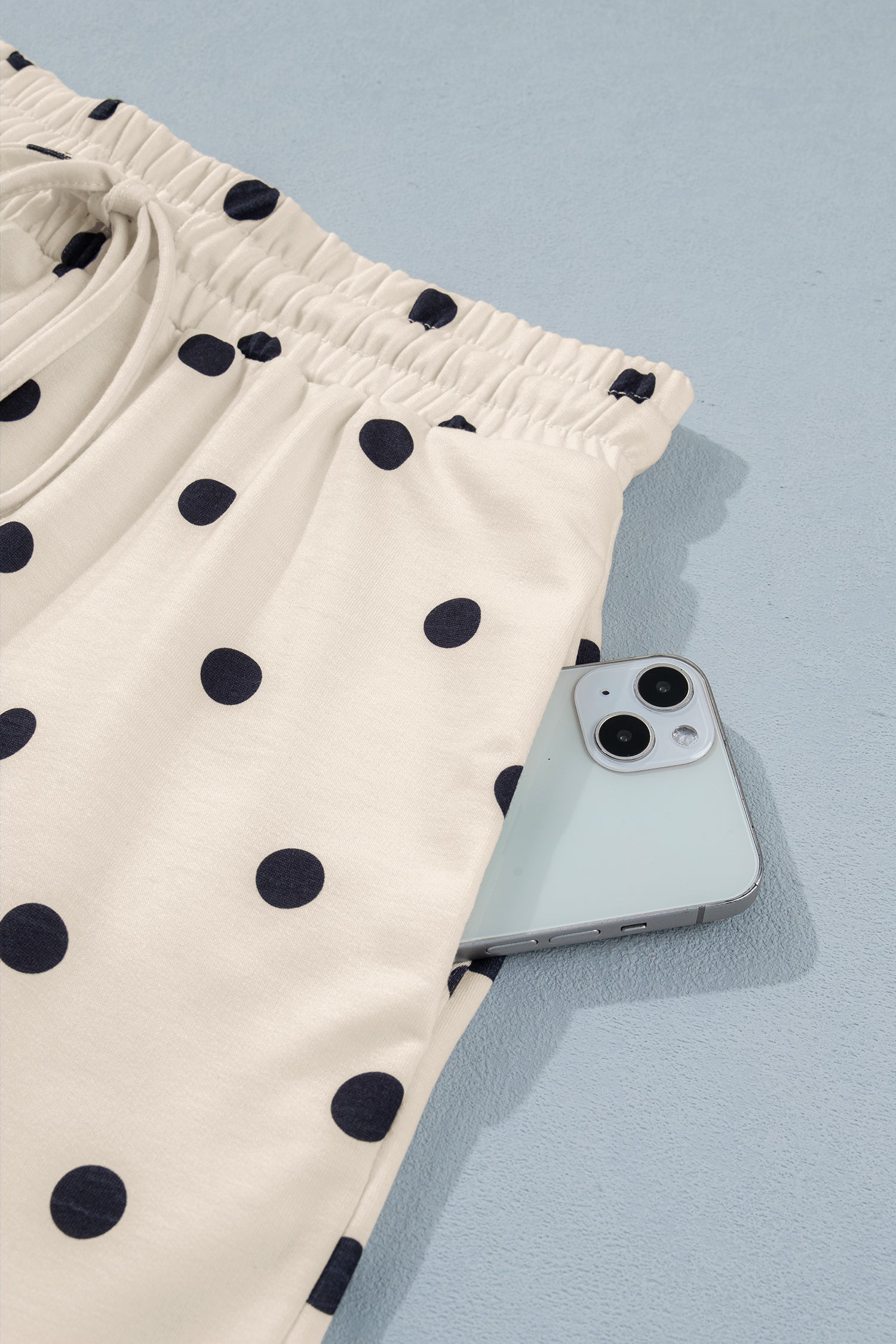 LivelyLooks White Polka Dot Exposed Seam Loose Tee & Drawstring Shorts Set S-XL women's fashion