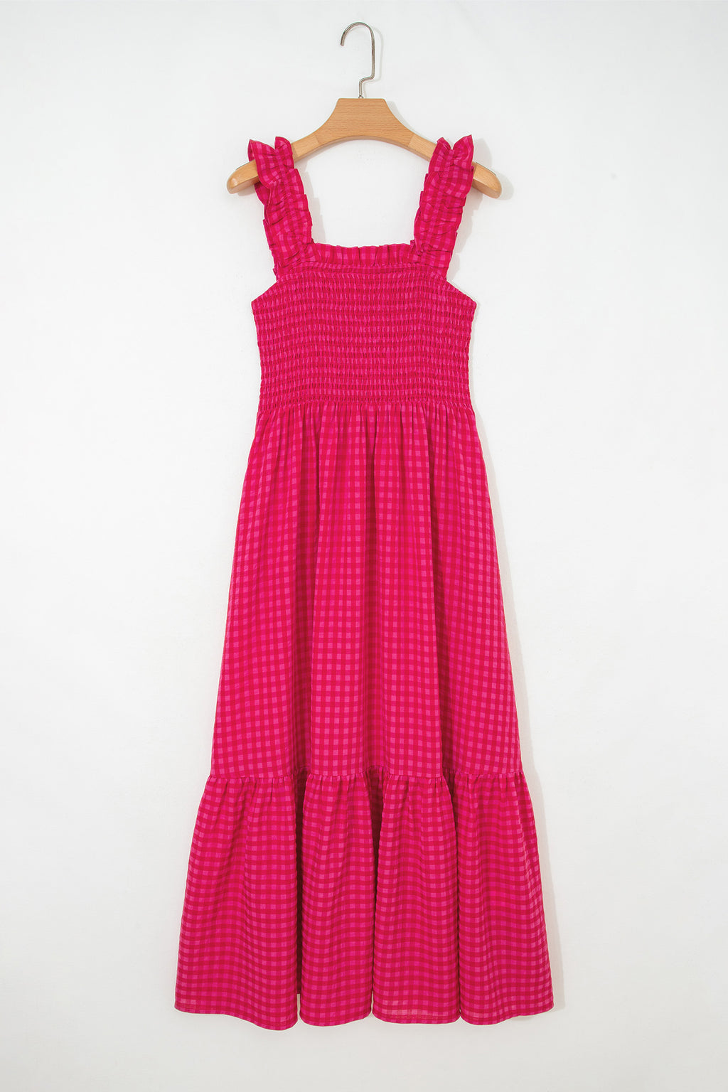 Red Plaid Fit & Flare Sundress Square Neck Vacation Women S-XL